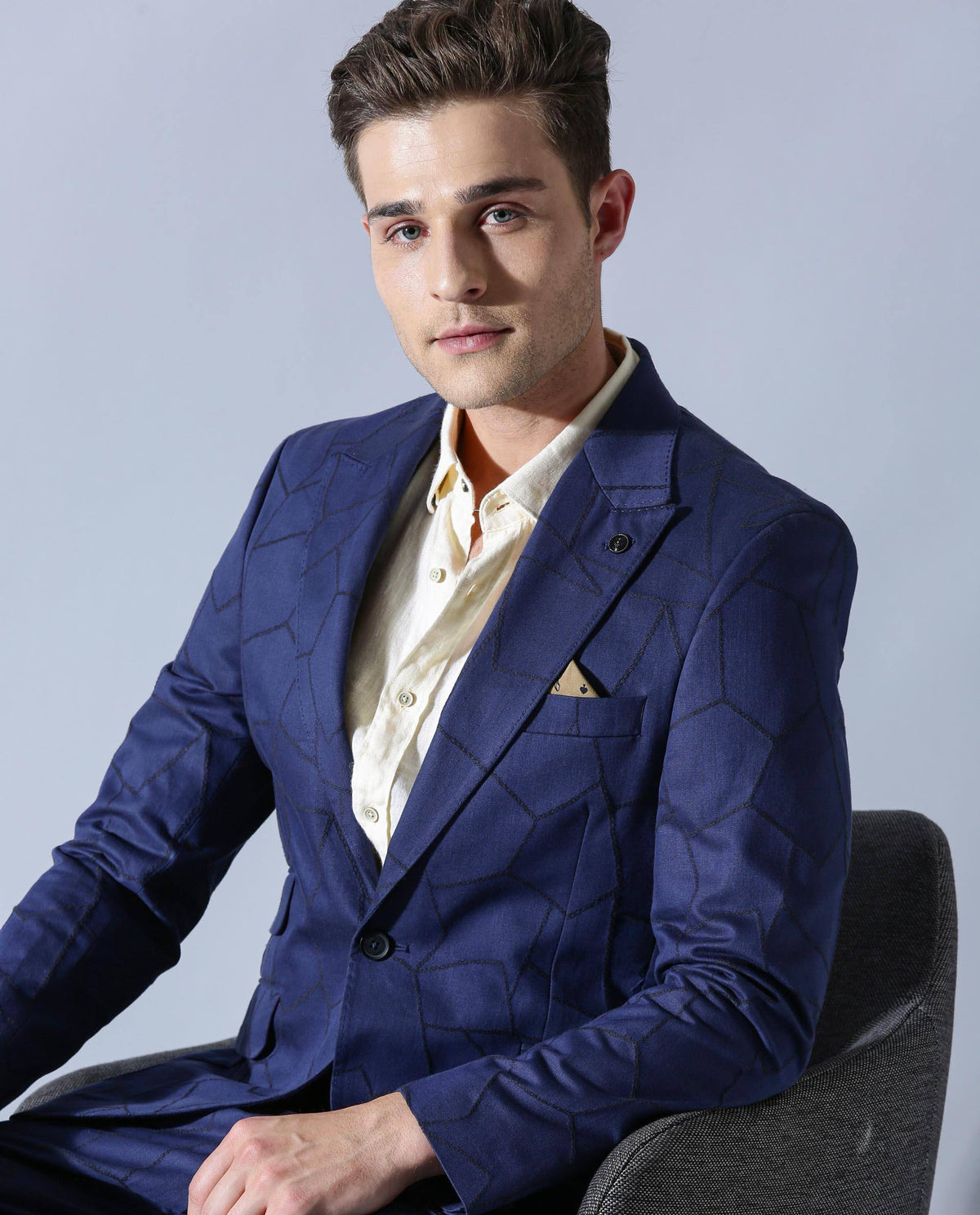 RARE RABBIT MEN'S REWIND BLUE BLAZER FULL SLEEVES SOLID SLIM FIT