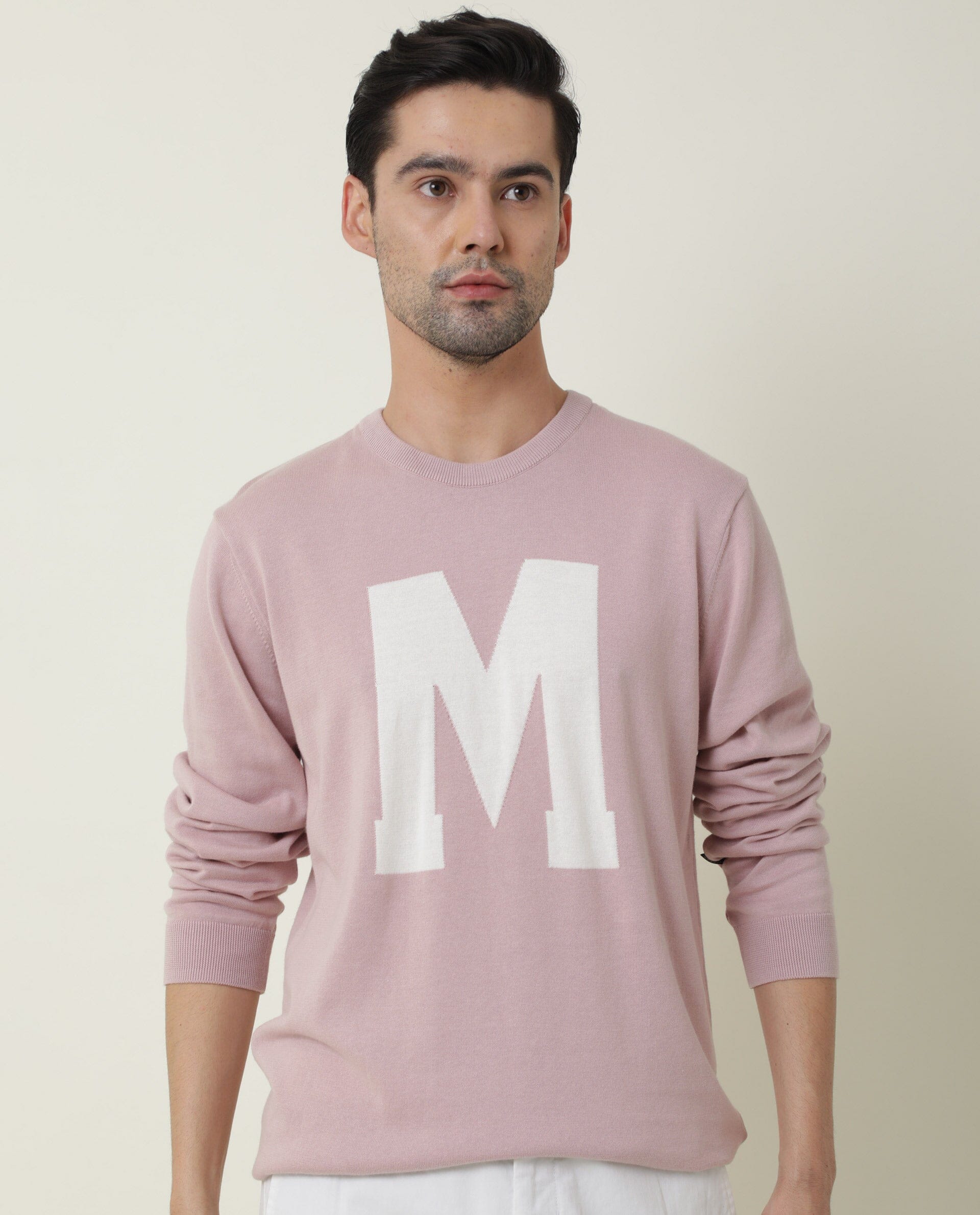 Rare Rabbit Avitt Primary Blue Pullover Cotton Fabric Full Sleeve Round Neck Slim Fit