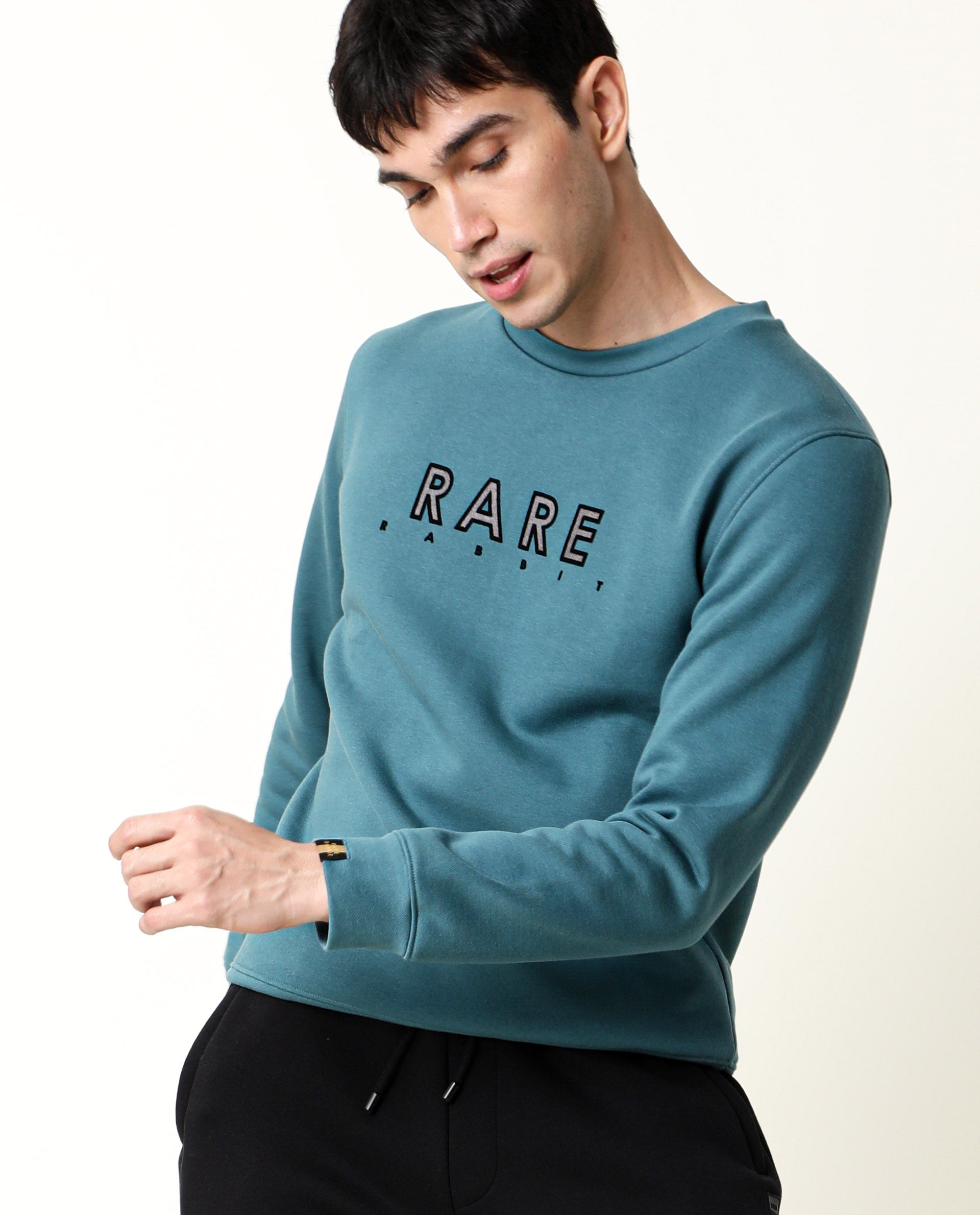 Rare Rabbit Men's Loki Petrol Cotton Graphic Print Slim Fit Full Sleev