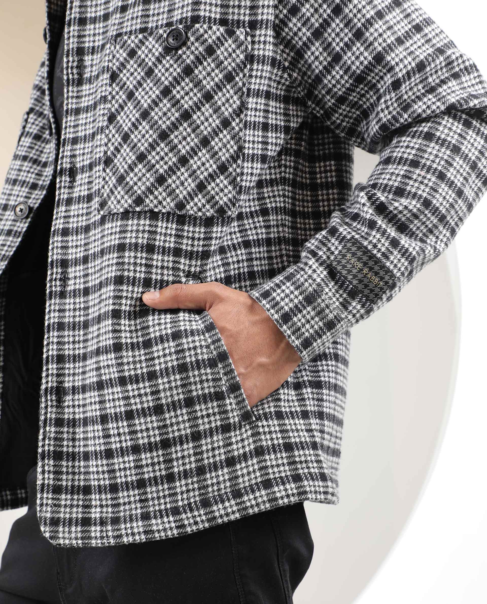 RARE RABBIT MEN'S MAXON BLACK JACKET COTTON FABRIC COLLARED NECK FULL SLEEVES BUTTON CLOSURE