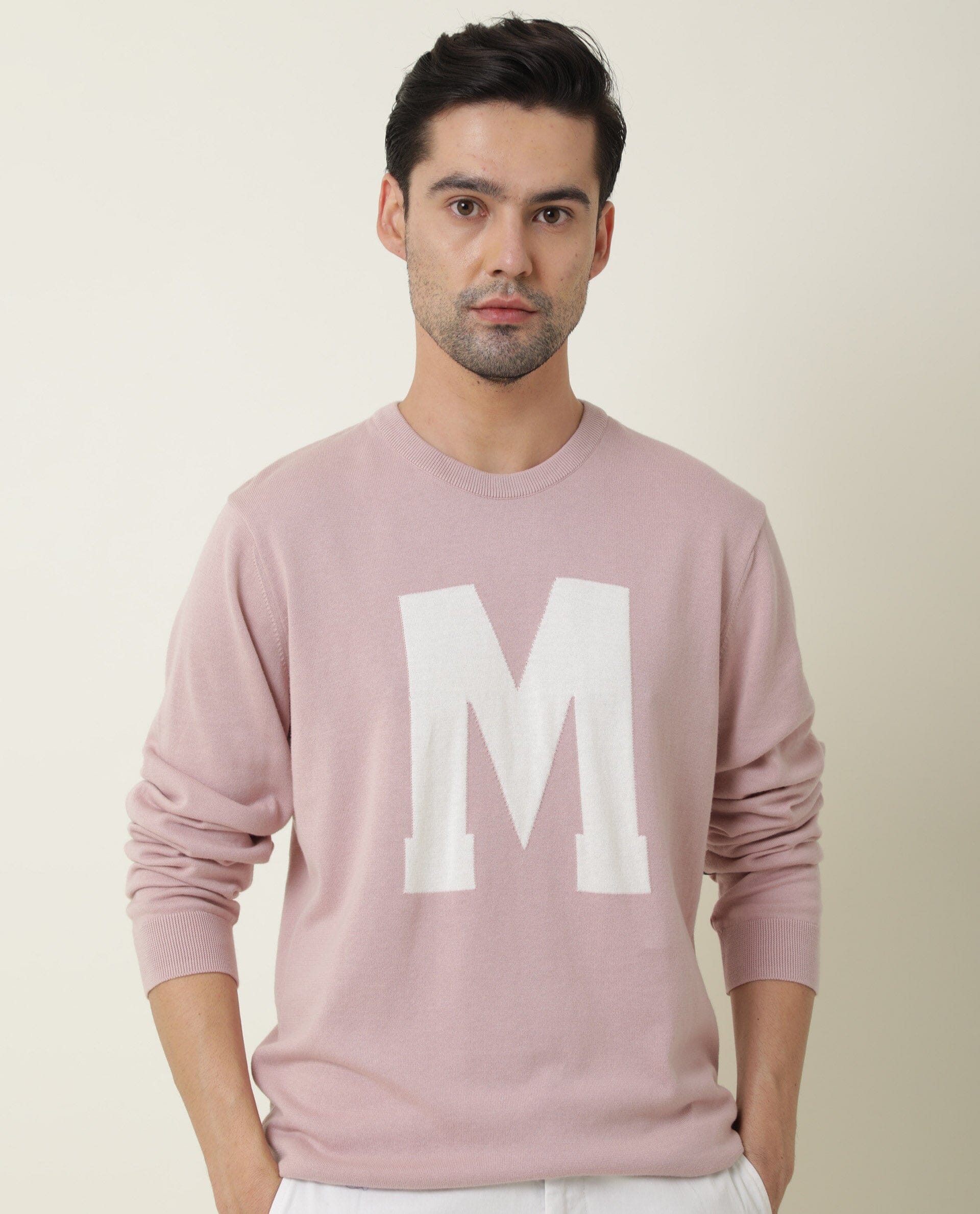 Rare Rabbit Avitt Primary Blue Pullover Cotton Fabric Full Sleeve Round Neck Slim Fit