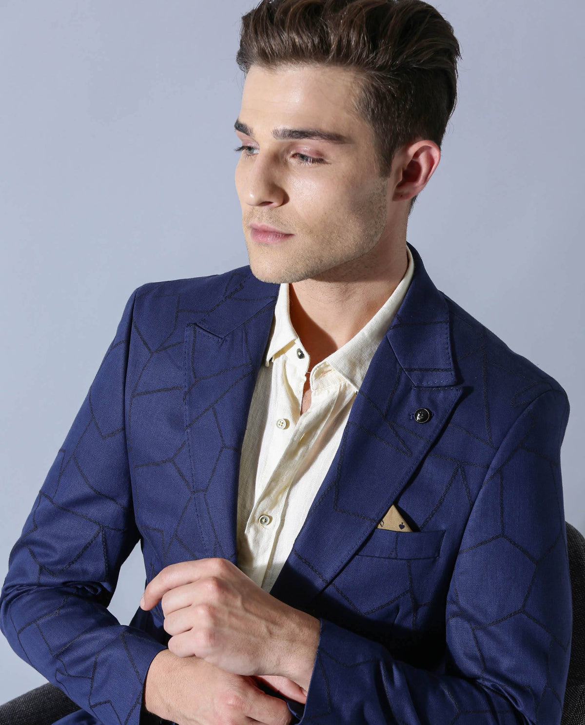 RARE RABBIT MEN'S REWIND BLUE BLAZER FULL SLEEVES SOLID SLIM FIT