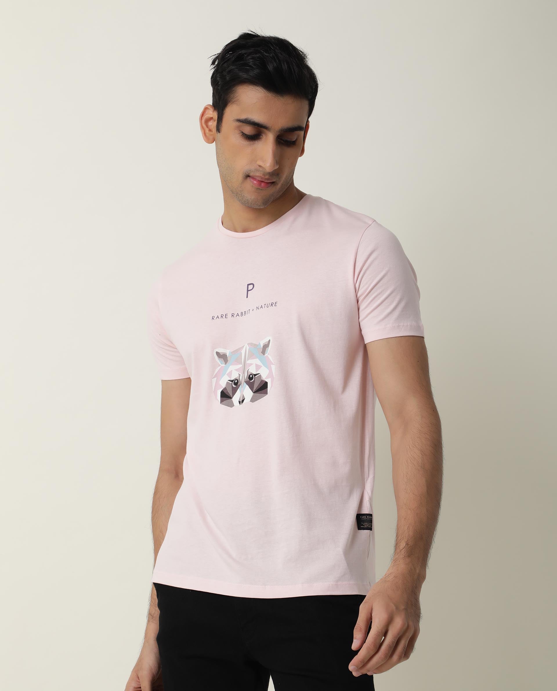 RARE RABBIT MEN'S MILTON PINK T-SHIRT COTTON FABRIC CREW NECK HALF SLE