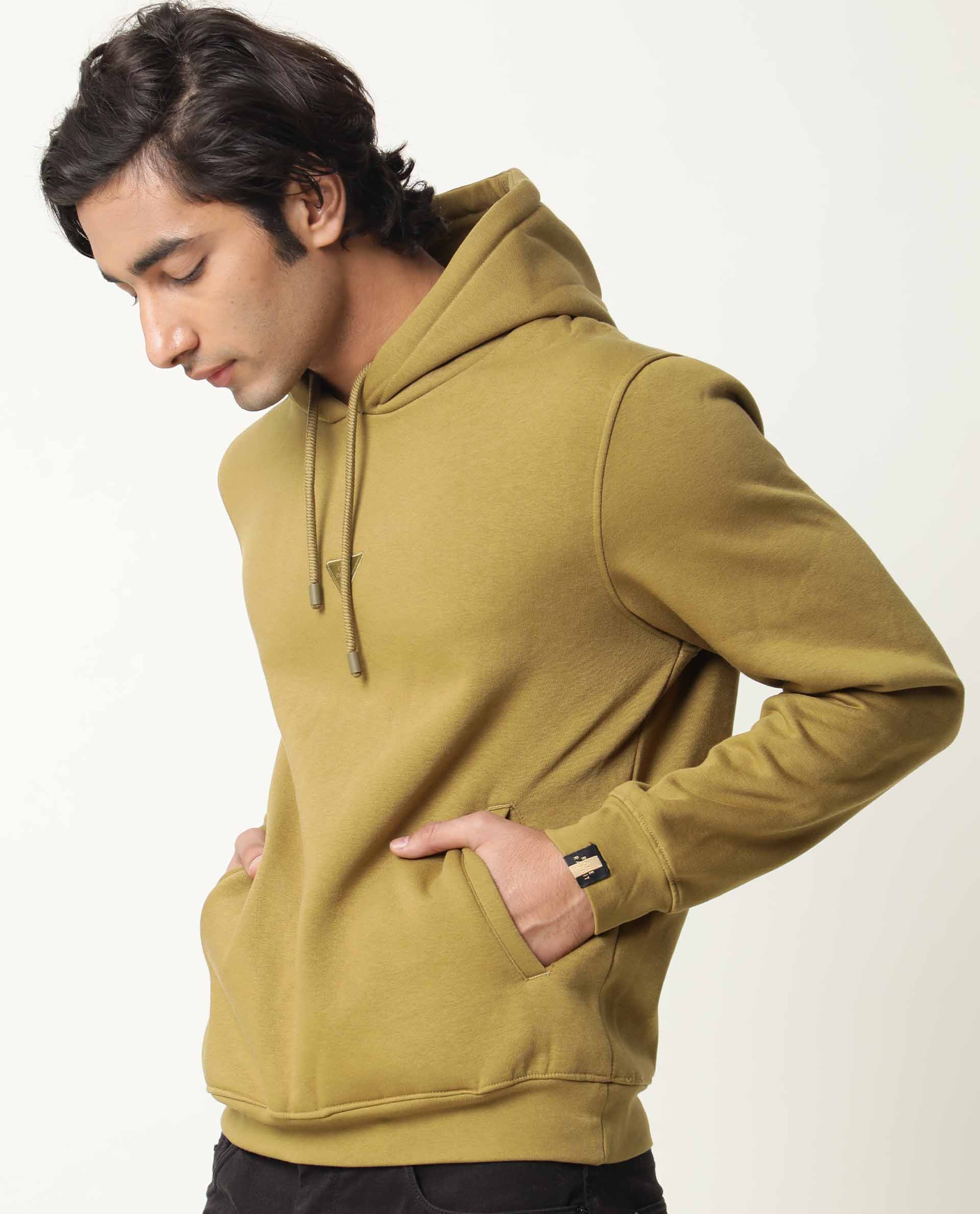 Rare Rabbit Peach Primary Olive Sweatshirt Cotton Poly Fabric Full Sleeve Hoodie Slim Fit