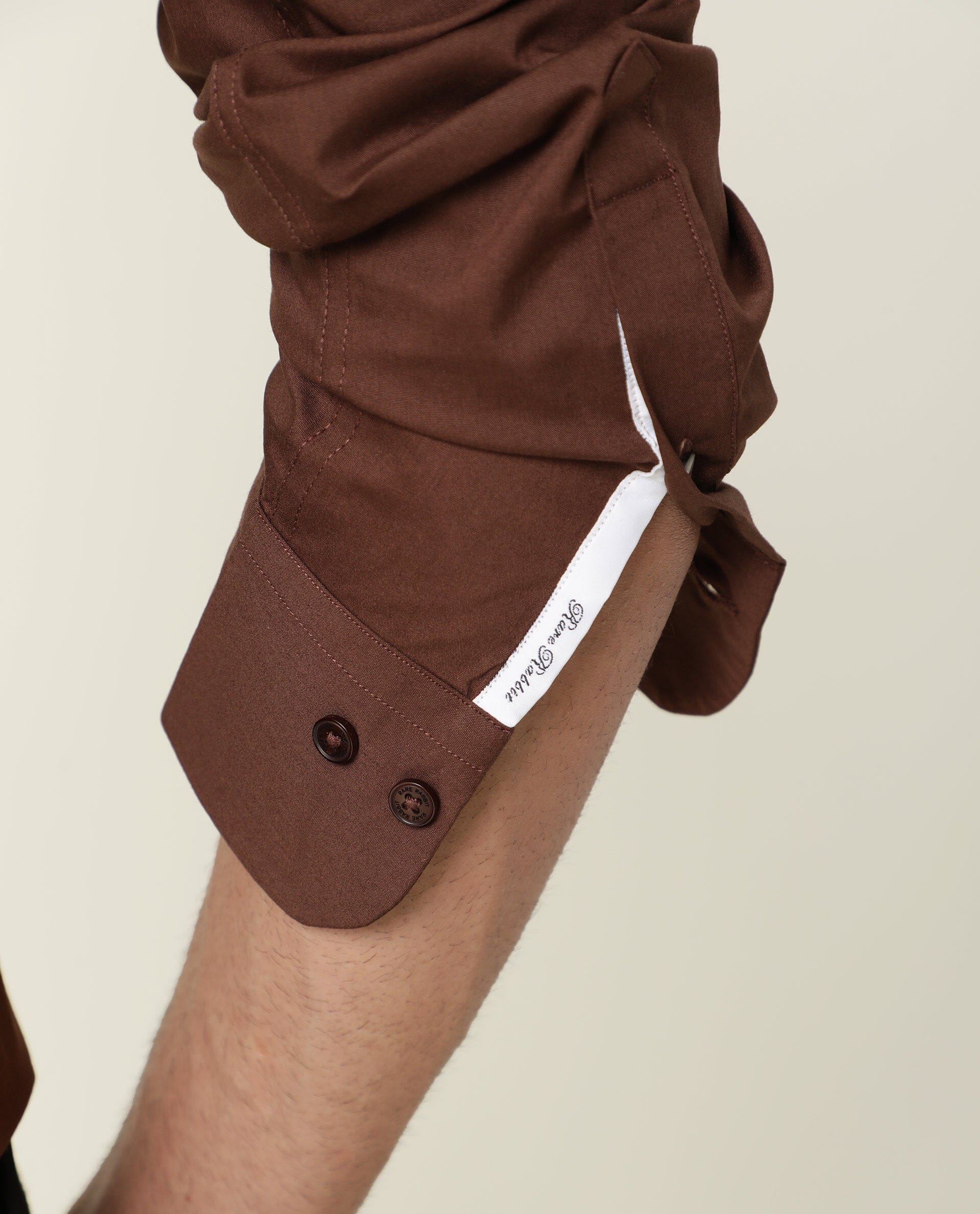 Rare Rabbit Mens Benedict Brown Cotton Stretch Drop Collar Full Sleeves Shirt