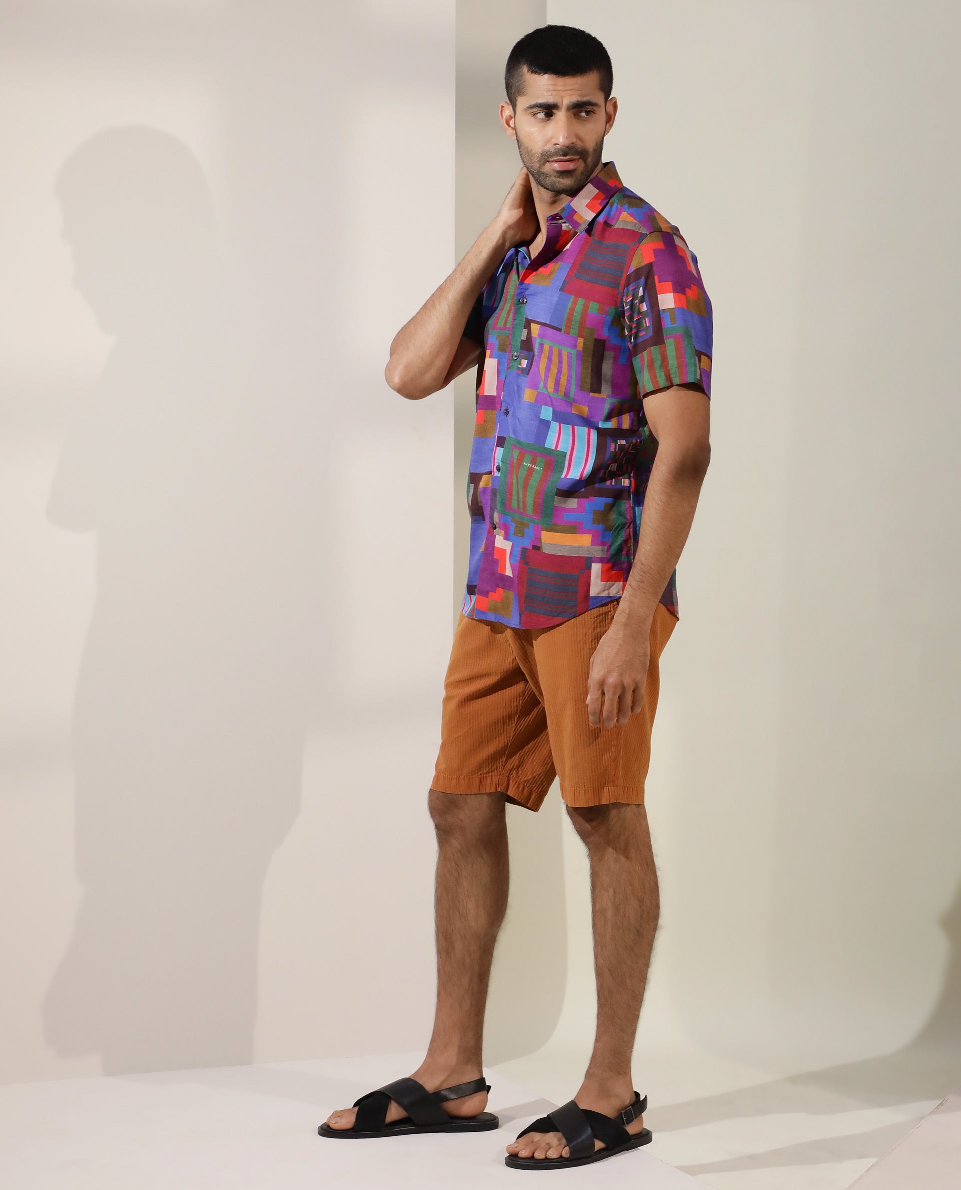 Rare Rabbit Men's Circon Multi Viscose Fabric Half Sleeves Geometric Print Shirt