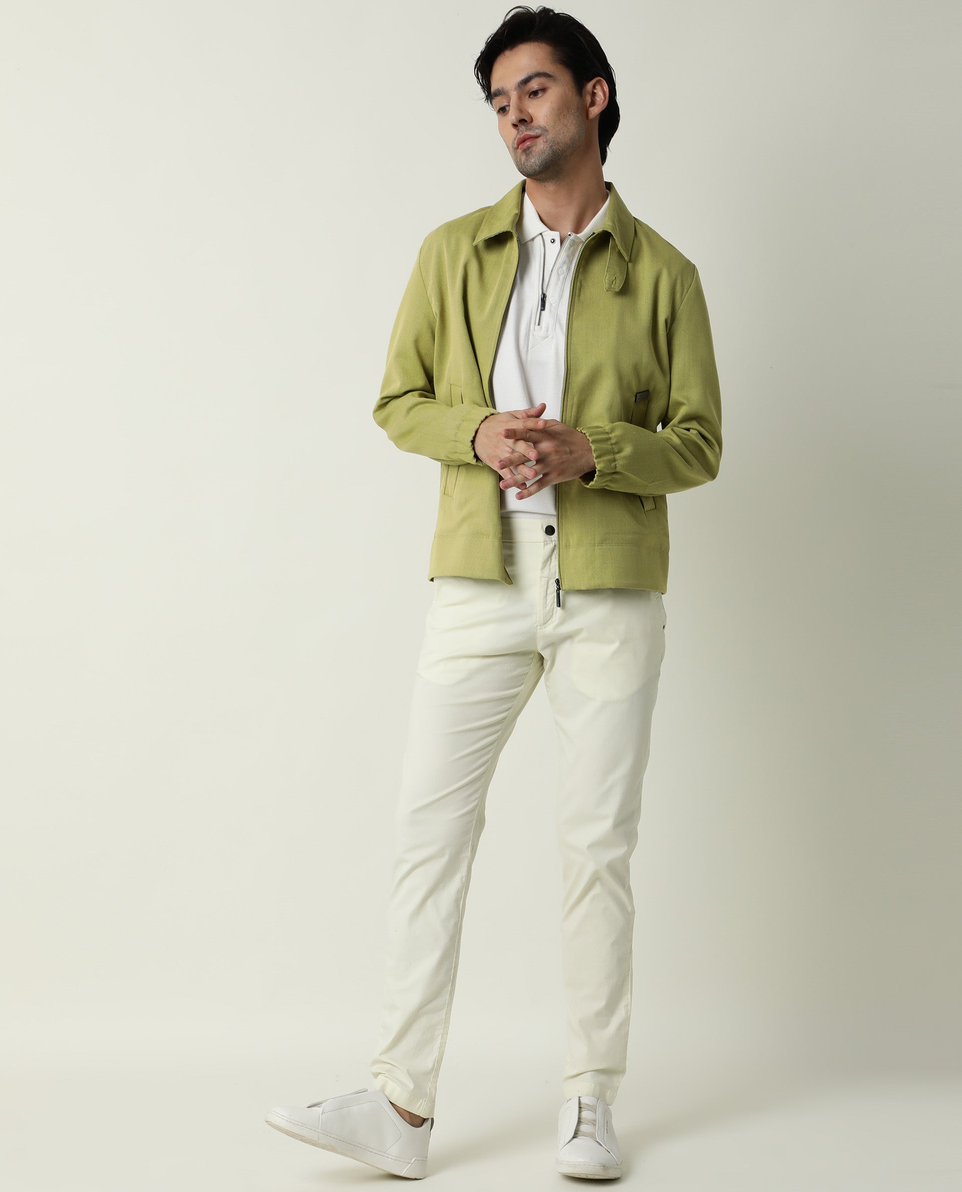 Rare Rabbit Men's Popins Flouroscent Green Solid Mid-Rise Slim Fit Trouser