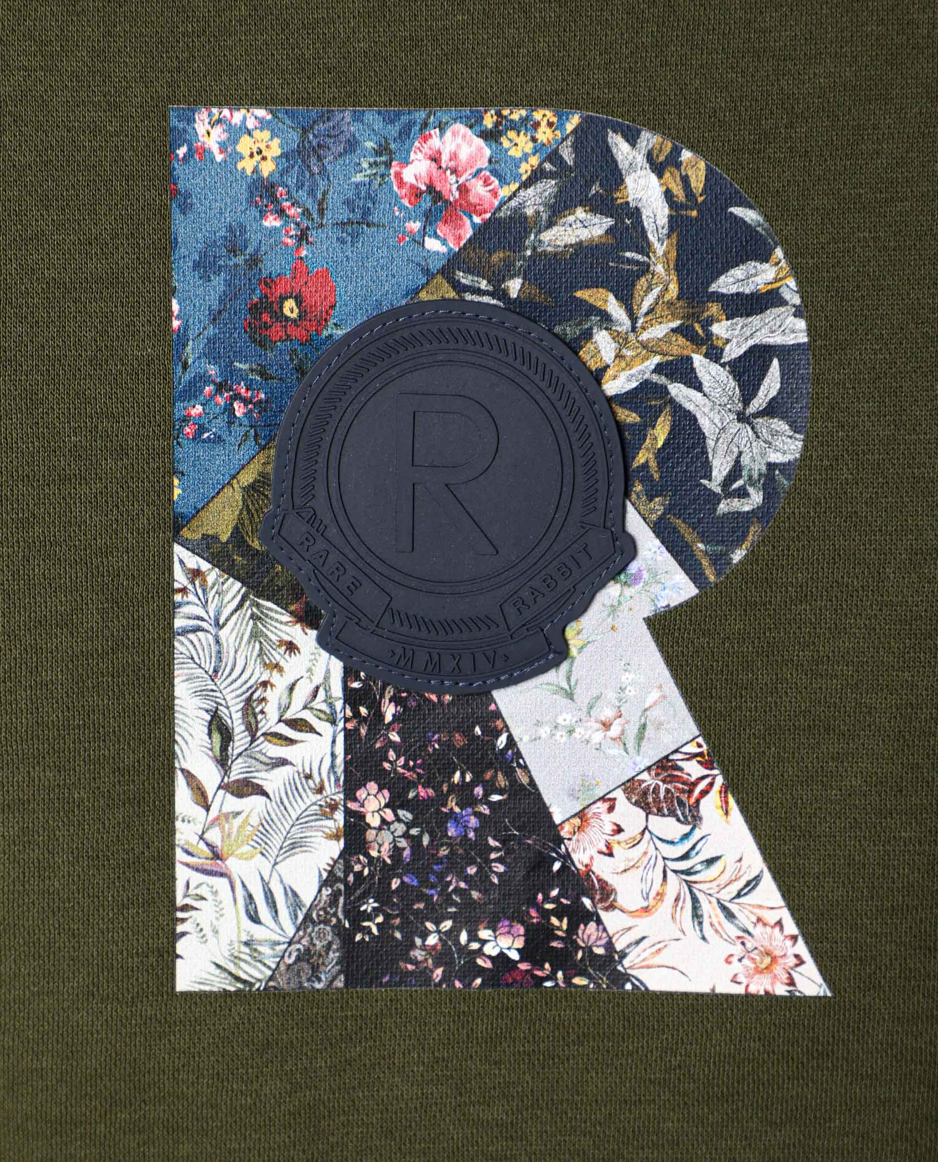 Rare Rabbit Men's Astor Olive Cotton Polyester Fabric Full Sleeves Floral Graphic Print Sweatshirt