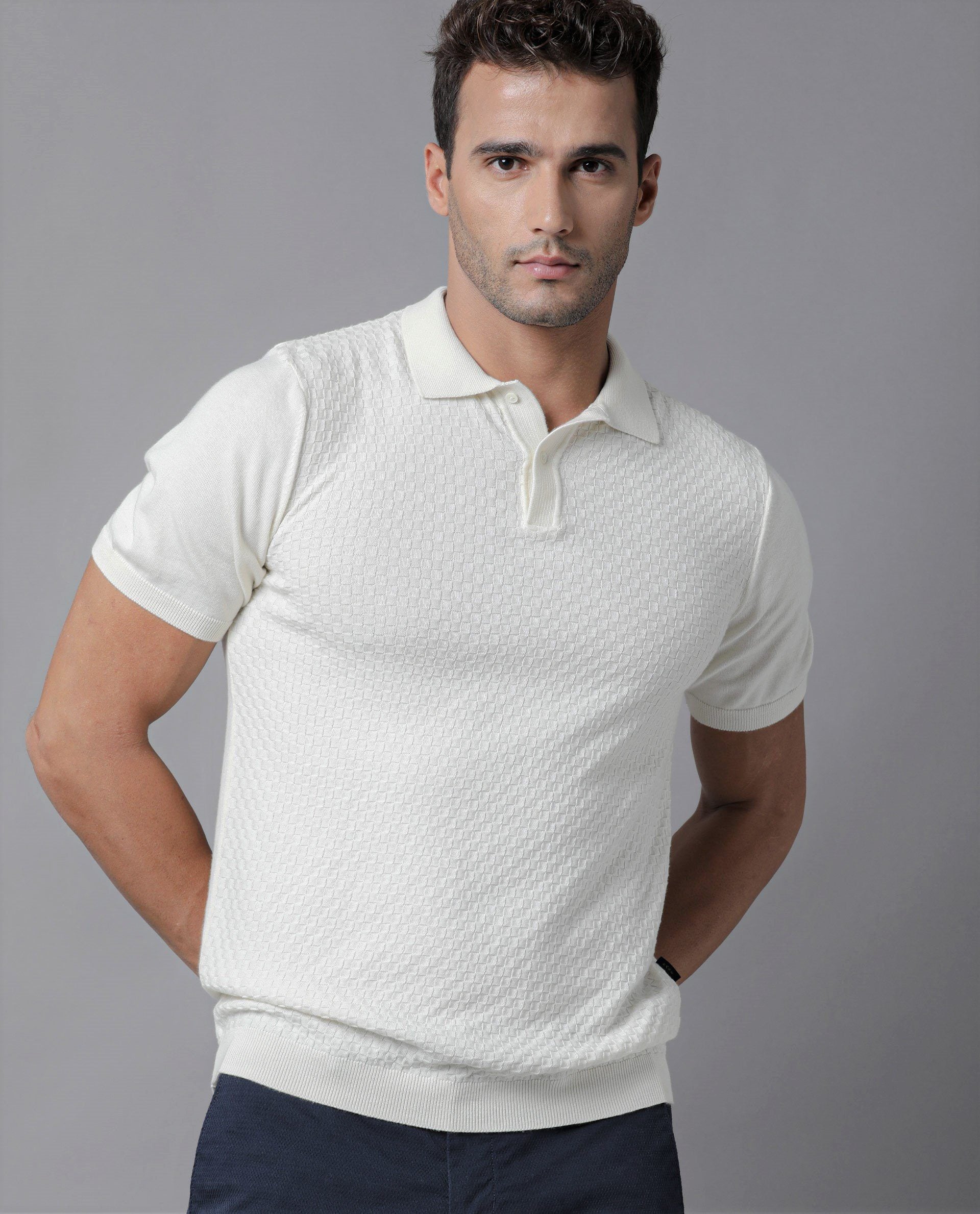 RARE RABBIT NOVVA PRIMARY OFFWHITE POLO COTTON FABRIC SHORT SLEEVE POLO COLLAR SLIM FIT