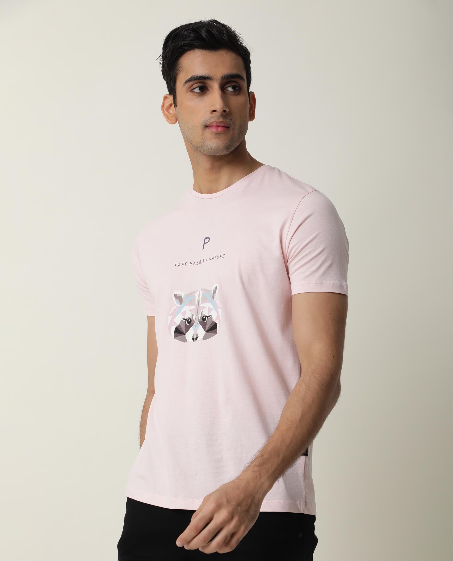 RARE RABBIT MEN'S MILTON PINK T-SHIRT COTTON FABRIC CREW NECK HALF SLE