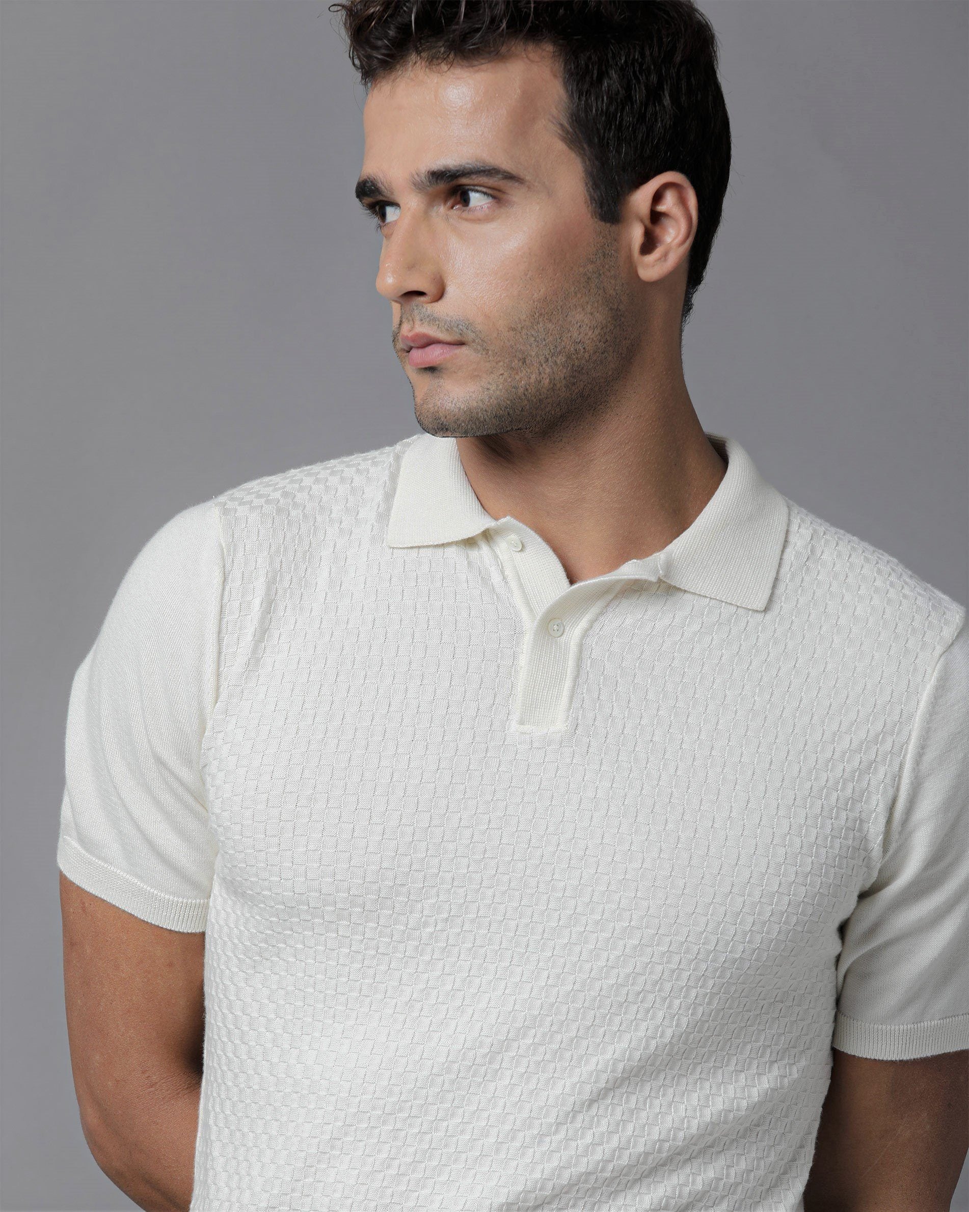 RARE RABBIT NOVVA PRIMARY OFFWHITE POLO COTTON FABRIC SHORT SLEEVE POLO COLLAR SLIM FIT