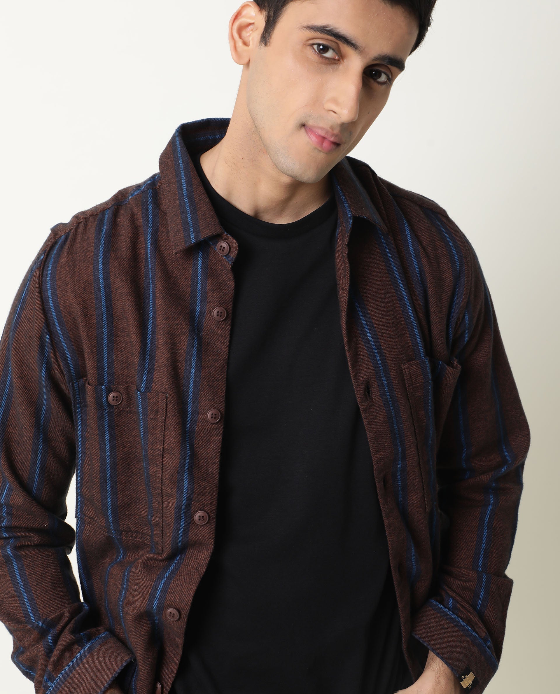 Rare Rabbit Men's Storm Primary Mustard Yarn Dyed Striped Drop Collar Jacket