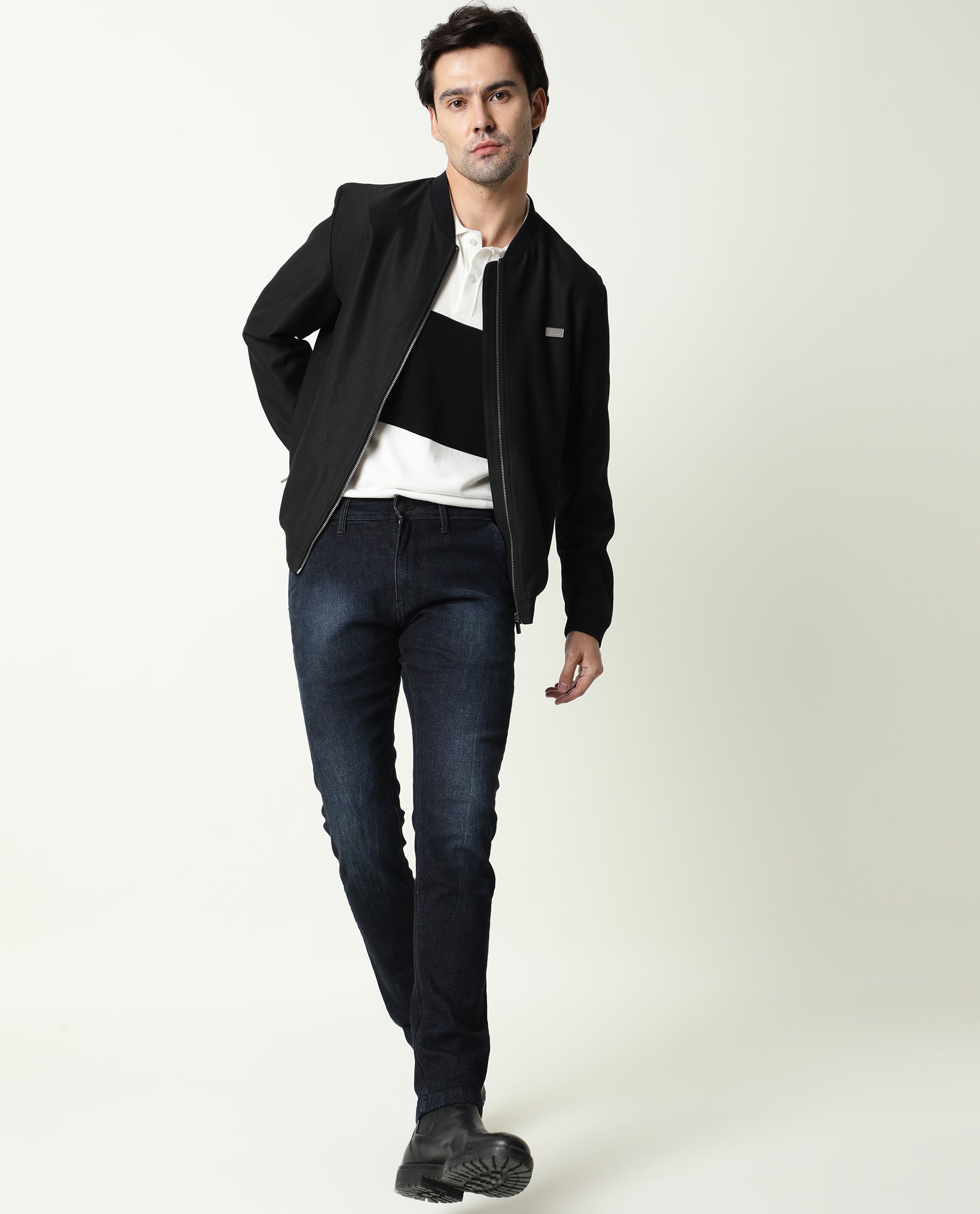 Rare Rabbit Men's Cumbris Dark Black Dark Wash Mid-Rise Slim Fit Jeans