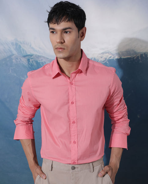 Rare Rabbit Men's Fullslee Coral Cotton Fabric Full Sleeves Solid Shir