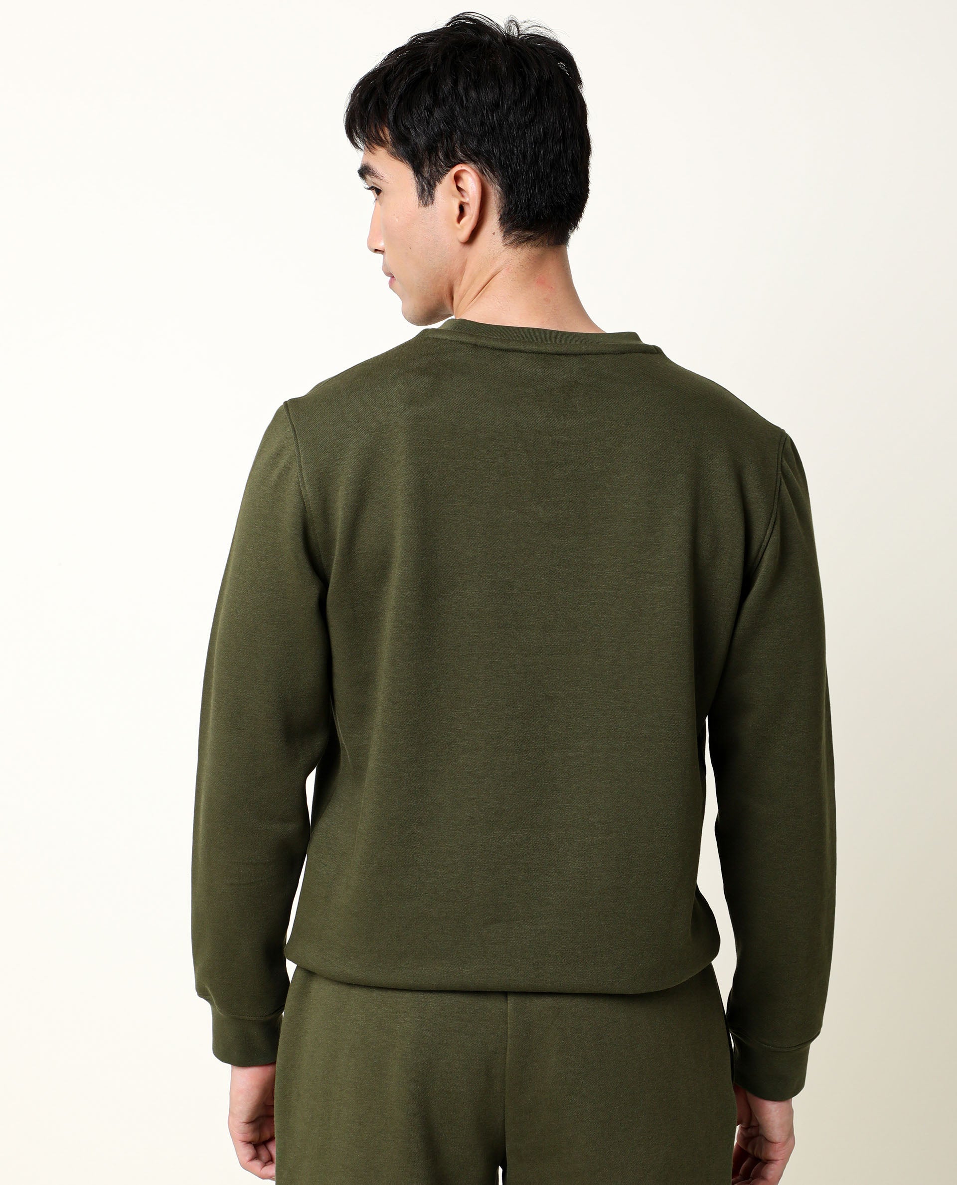 Rare Rabbit Men's Astor Olive Cotton Polyester Fabric Full Sleeves Floral Graphic Print Sweatshirt