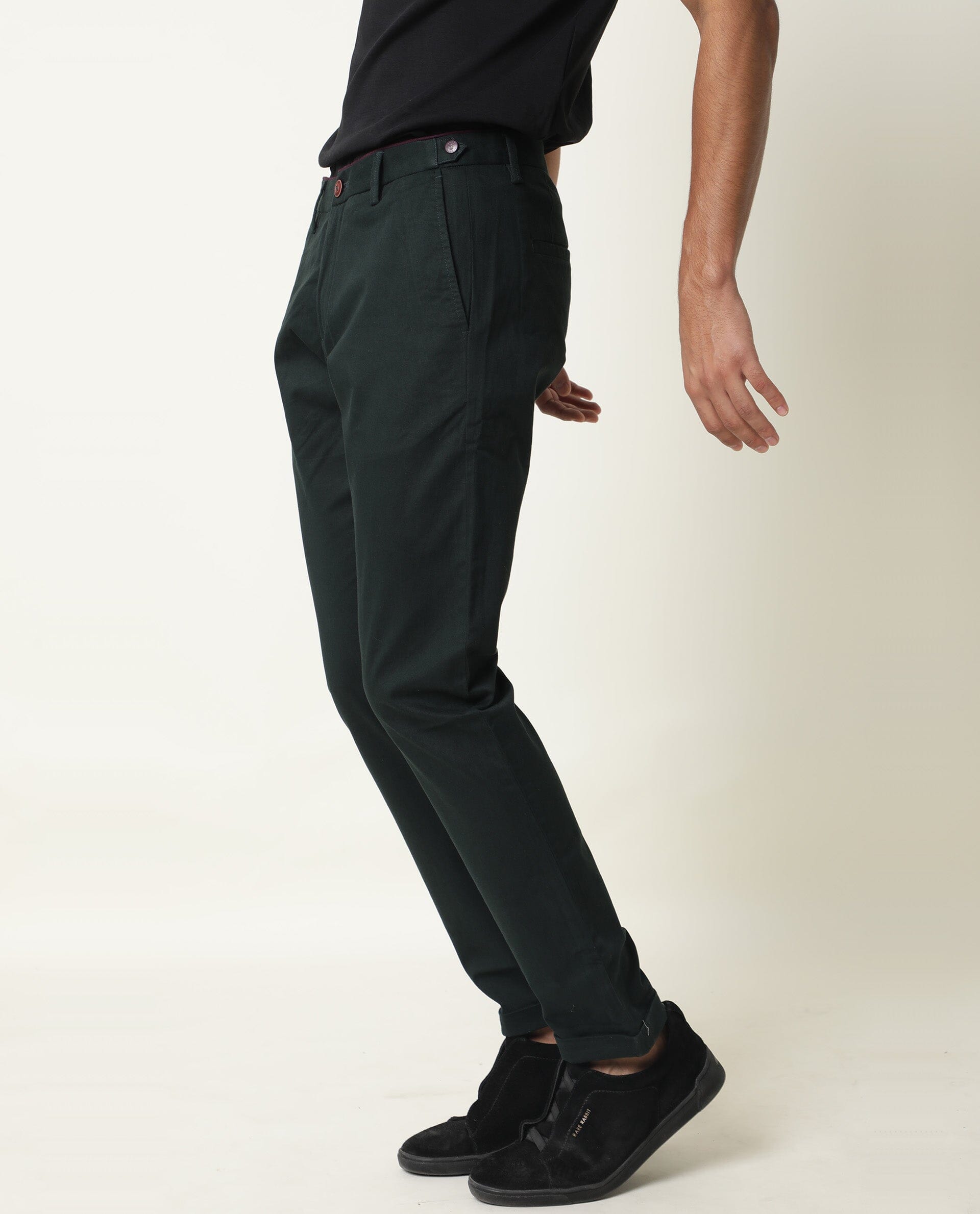 Rare Rabbit Men's Trews-22 Green Solid Mid-Rise Regular Fit Trouser