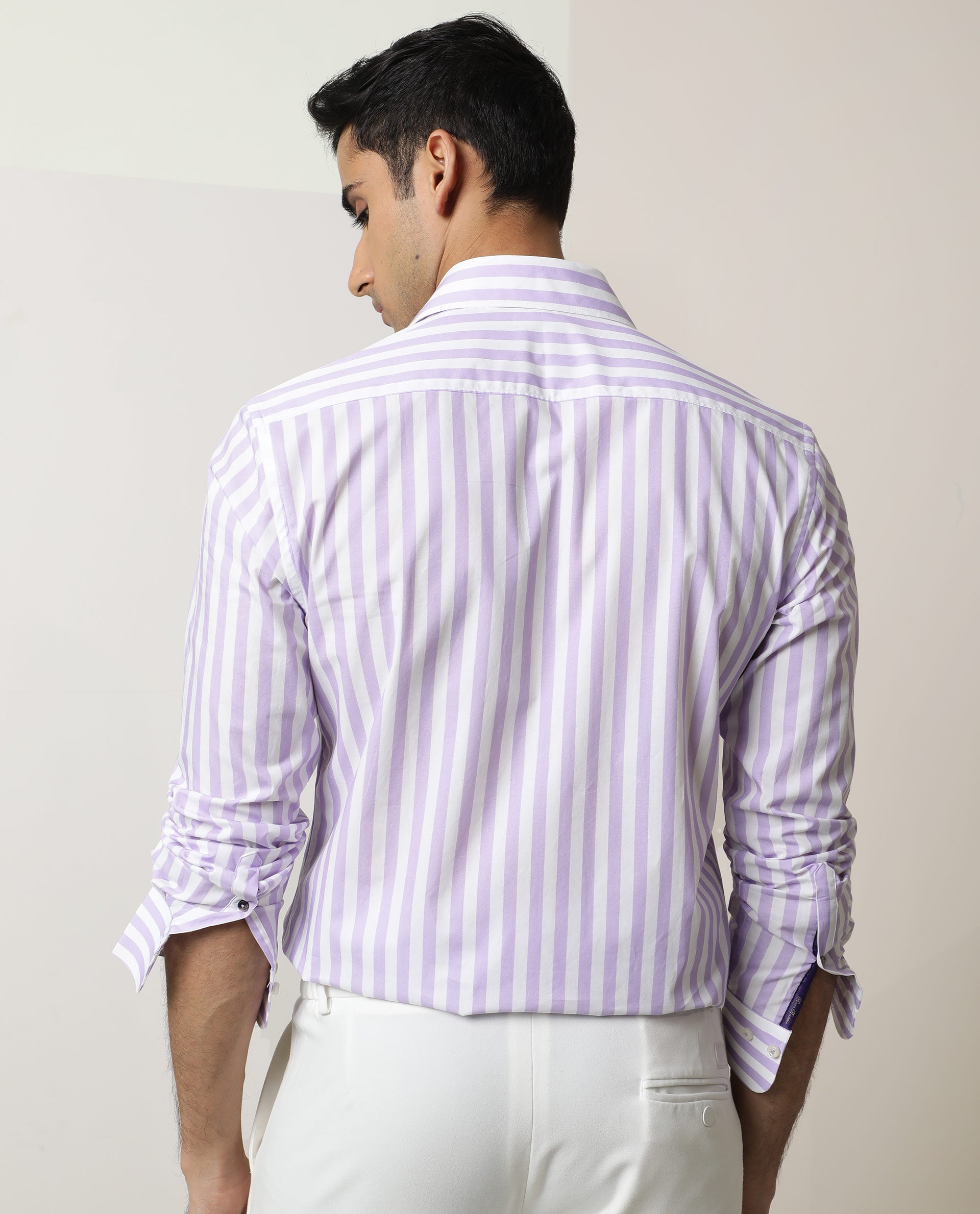 Rare Rabbit Men's Dyot Light Purple Cotton Fabric Full Sleeves Striped Shirt