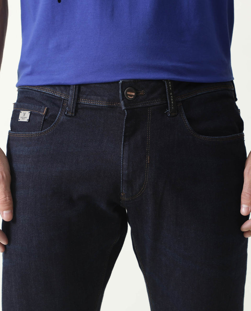 Rare Rabbit Men's Trinity Blue Dark Wash Mid-Rise Slim Fit Jeans