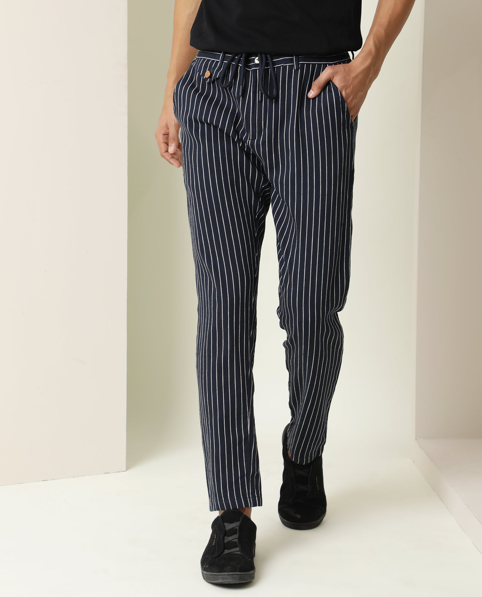 Black Jacquard-stripe linen trousers | HARAGO | MATCHES UK