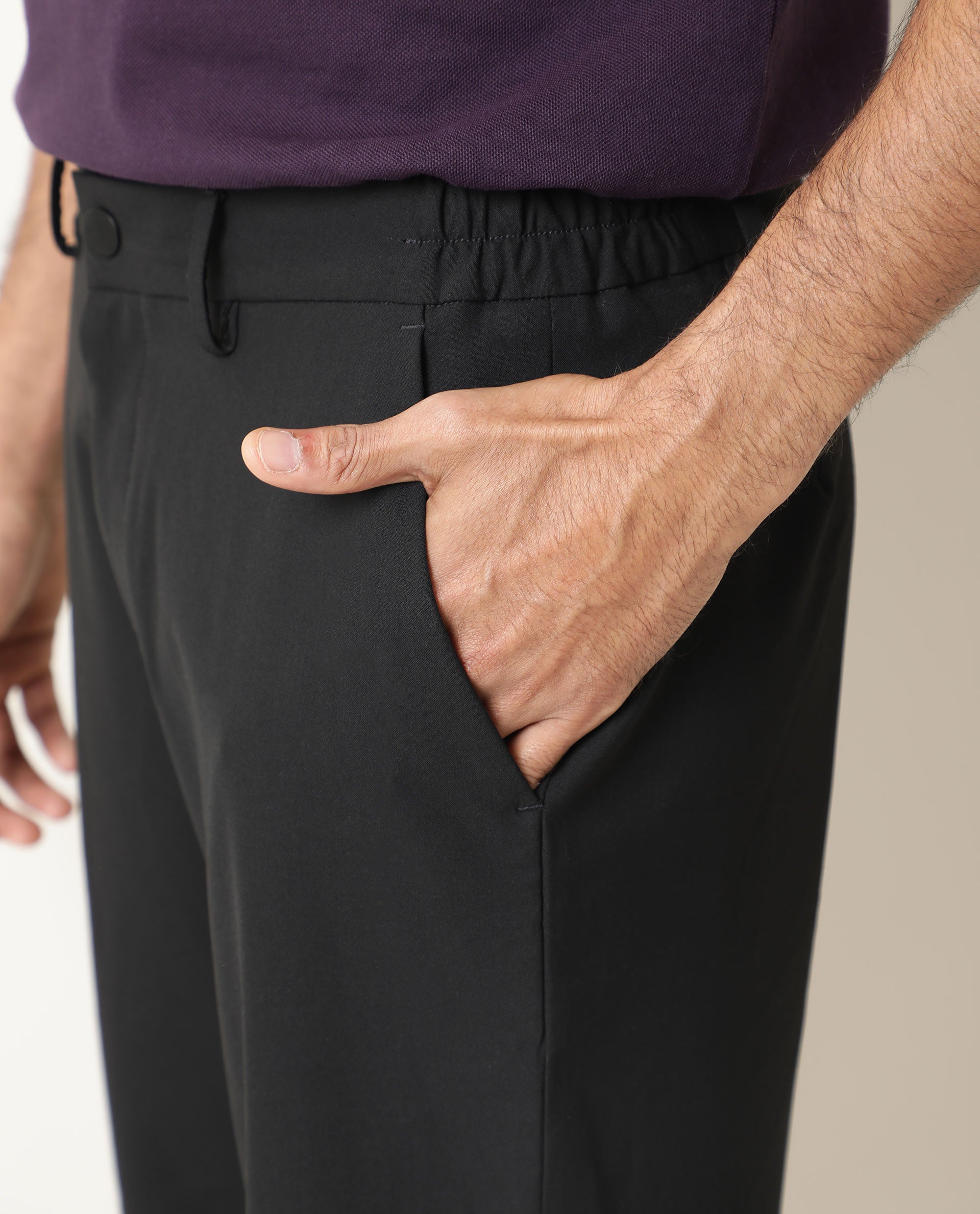 Rare Rabbit Mens Trip Black Mid Rise Regular Fit Solid Shorts