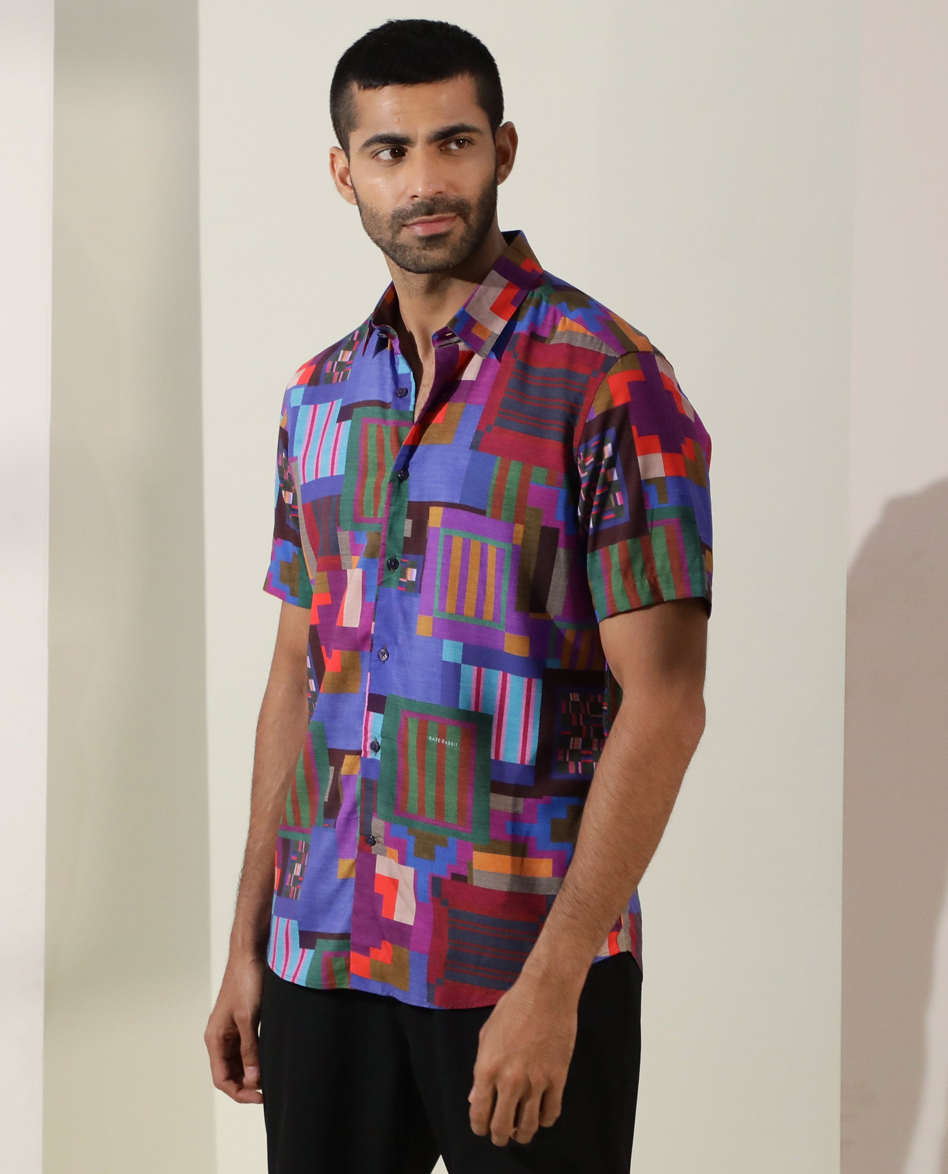 ◎ PACHMAN RIBBON SHIRTS◎ Rare Rabbit Men's Circon Multi Viscose Geometric Print