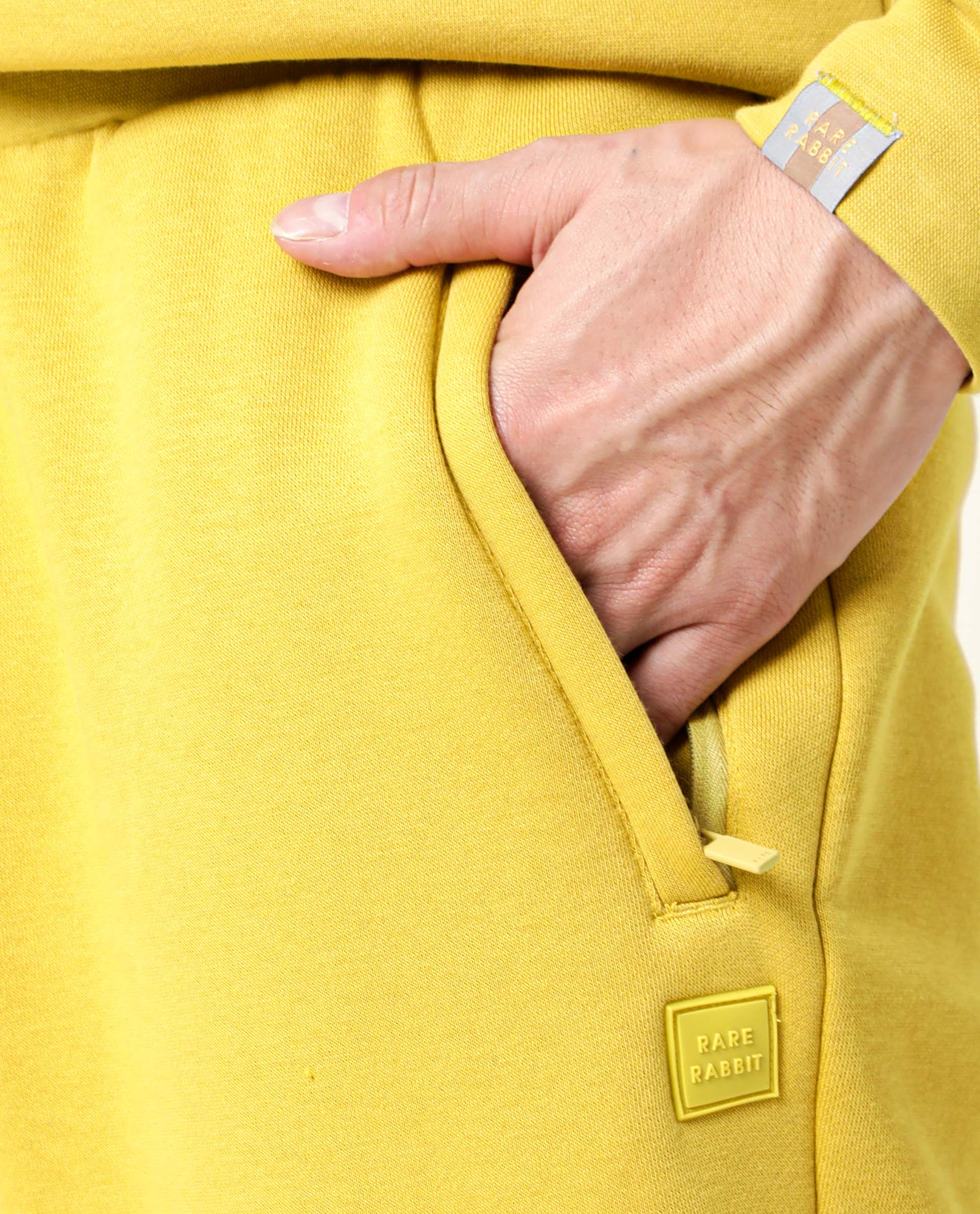 Rare Rabbit Men's Chase Mustard Cotton Polyester Fabric Slim Fit Mid Rise Track Pant