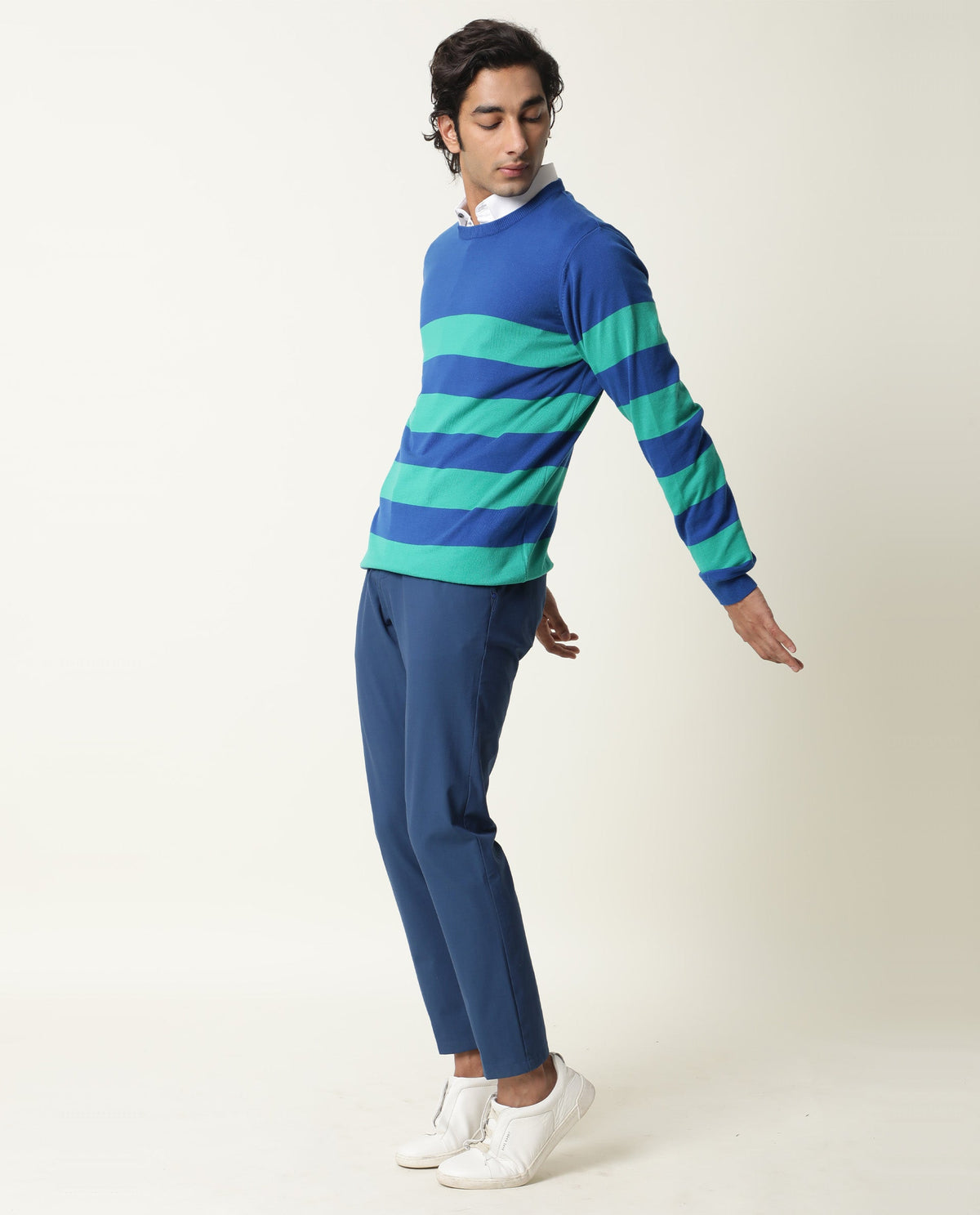 Rare Rabbit Marri Primary Green Sweater Cotton Fabric Full Sleeve Round Neck Slim Fit