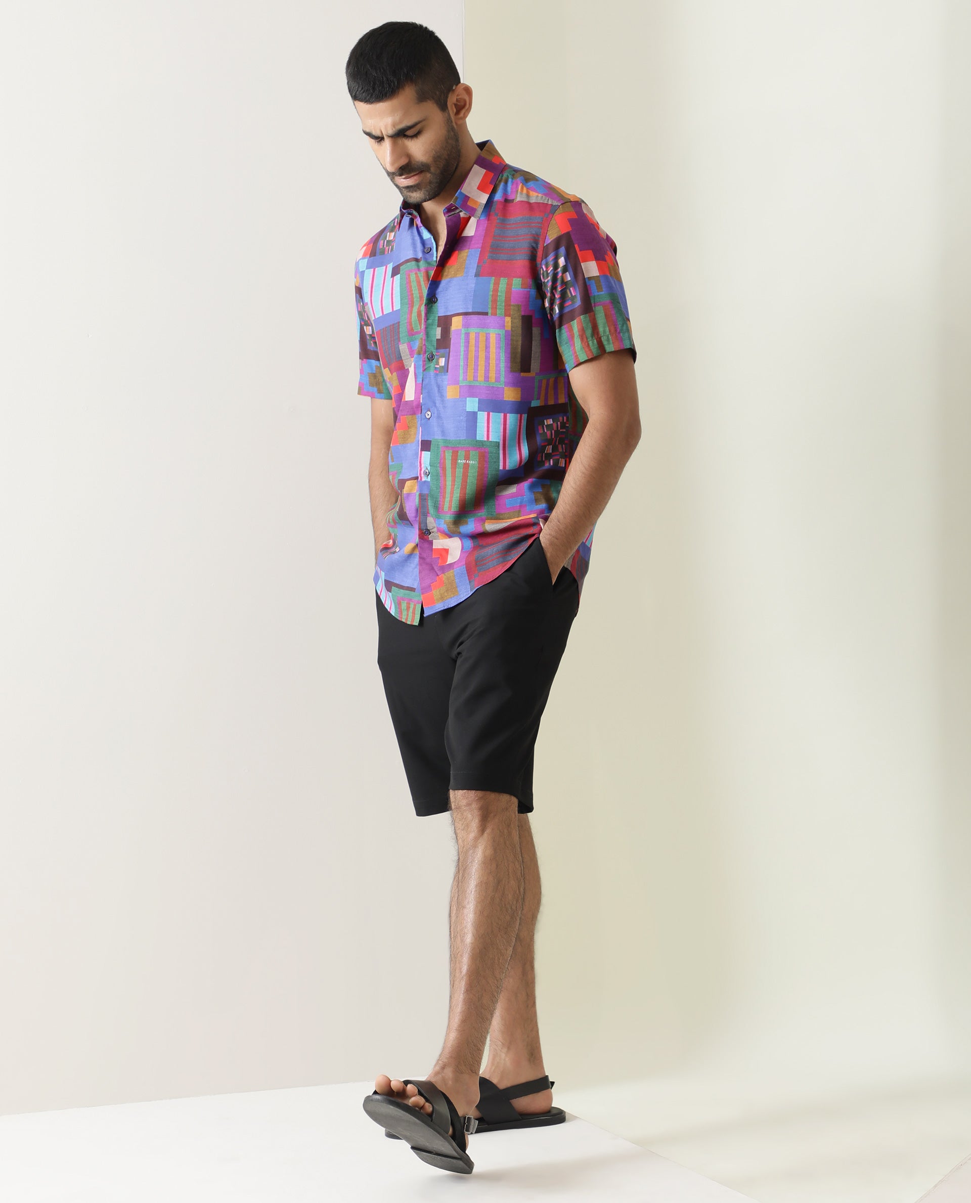 Rare Rabbit Men's Circon Multi Viscose Fabric Half Sleeves Geometric Print Shirt