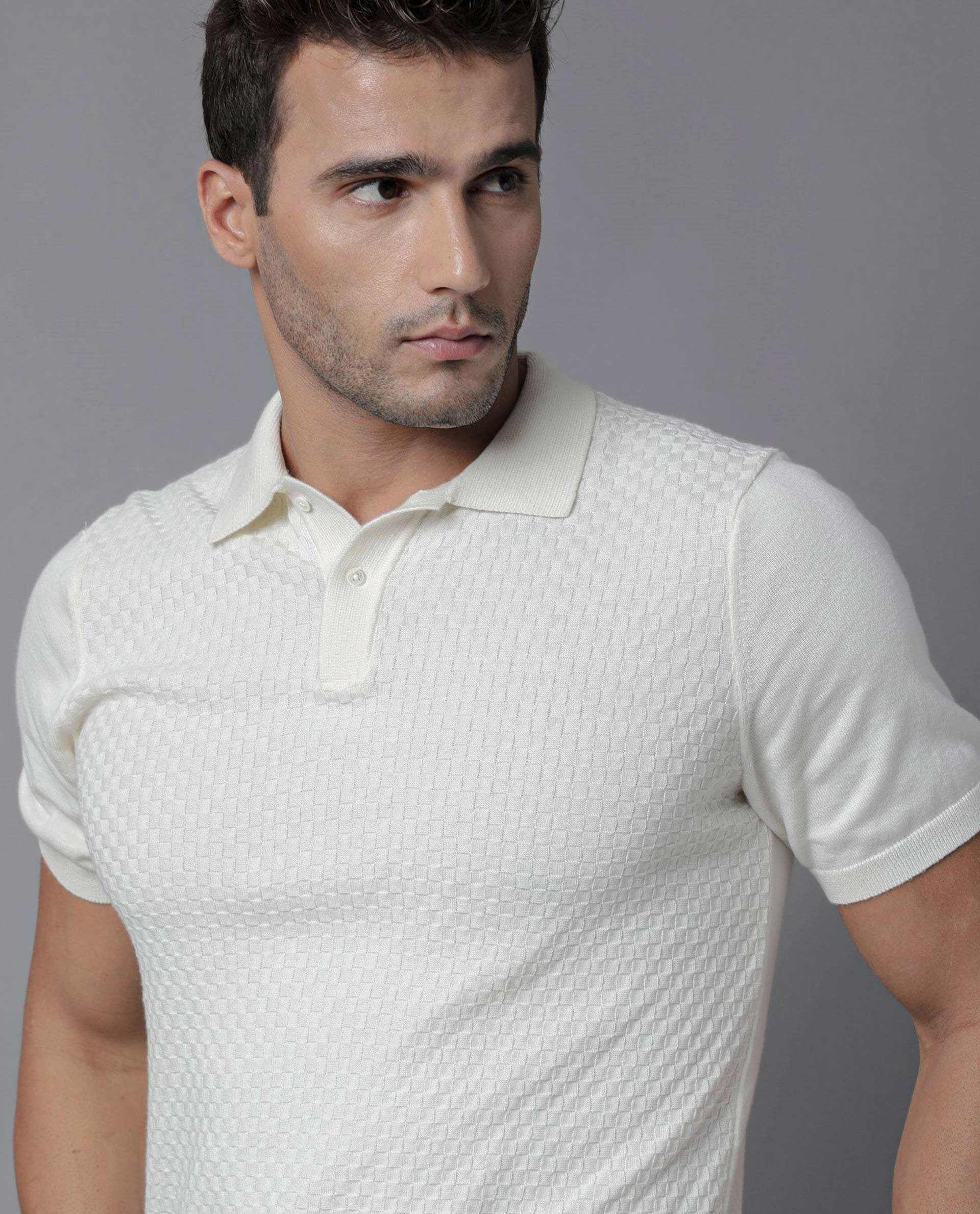 RARE RABBIT NOVVA PRIMARY OFFWHITE POLO COTTON FABRIC SHORT SLEEVE POLO COLLAR SLIM FIT