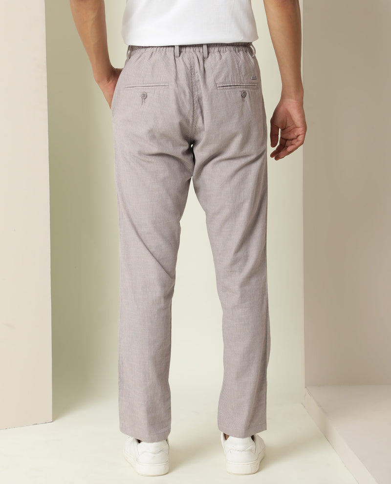 Rare Rabbit Men's Brera Pastel Pink Mid-Rise Regular Fit With Drawstring And Elastic Waistband Classic Striped Trouser