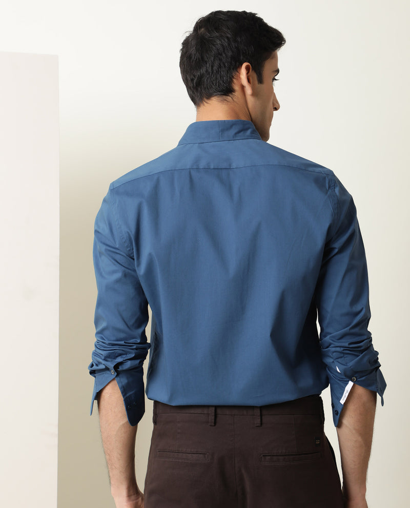 Rare Rabbit Men's Benedict Blue Cotton Fabric Full Sleeves Solid Shirt