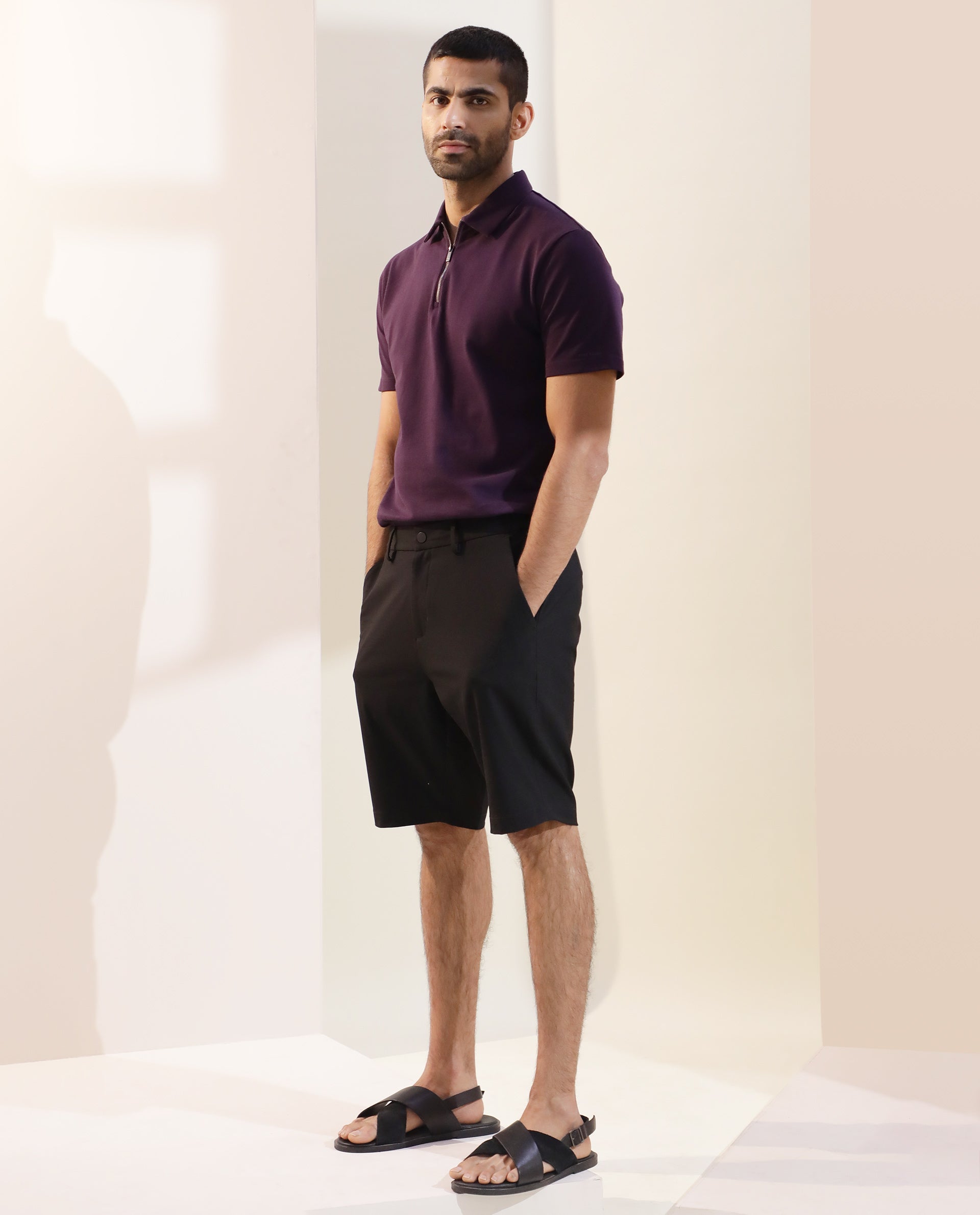 Rare Rabbit Mens Trip Black Mid Rise Regular Fit Solid Shorts