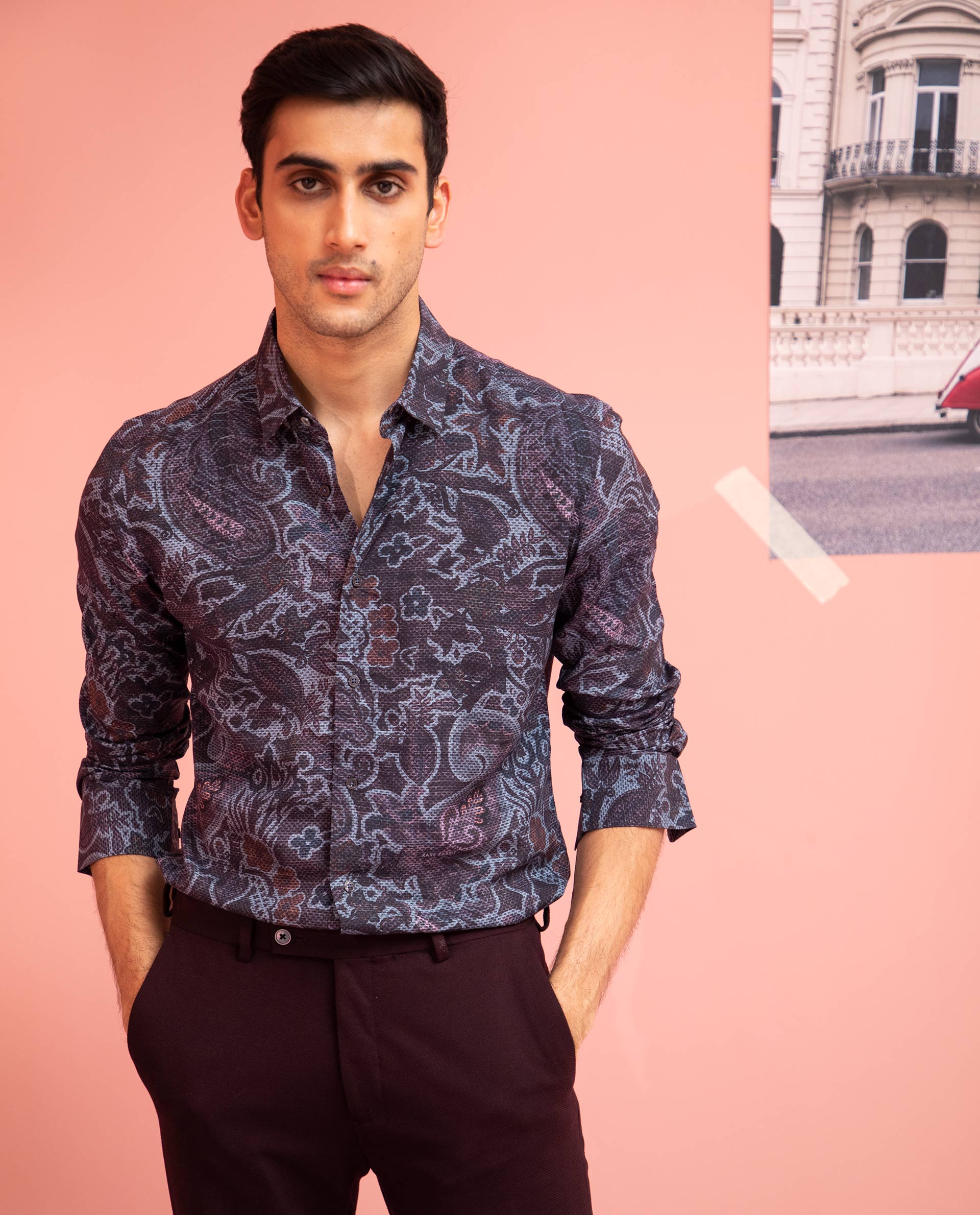 maroon printed shirt