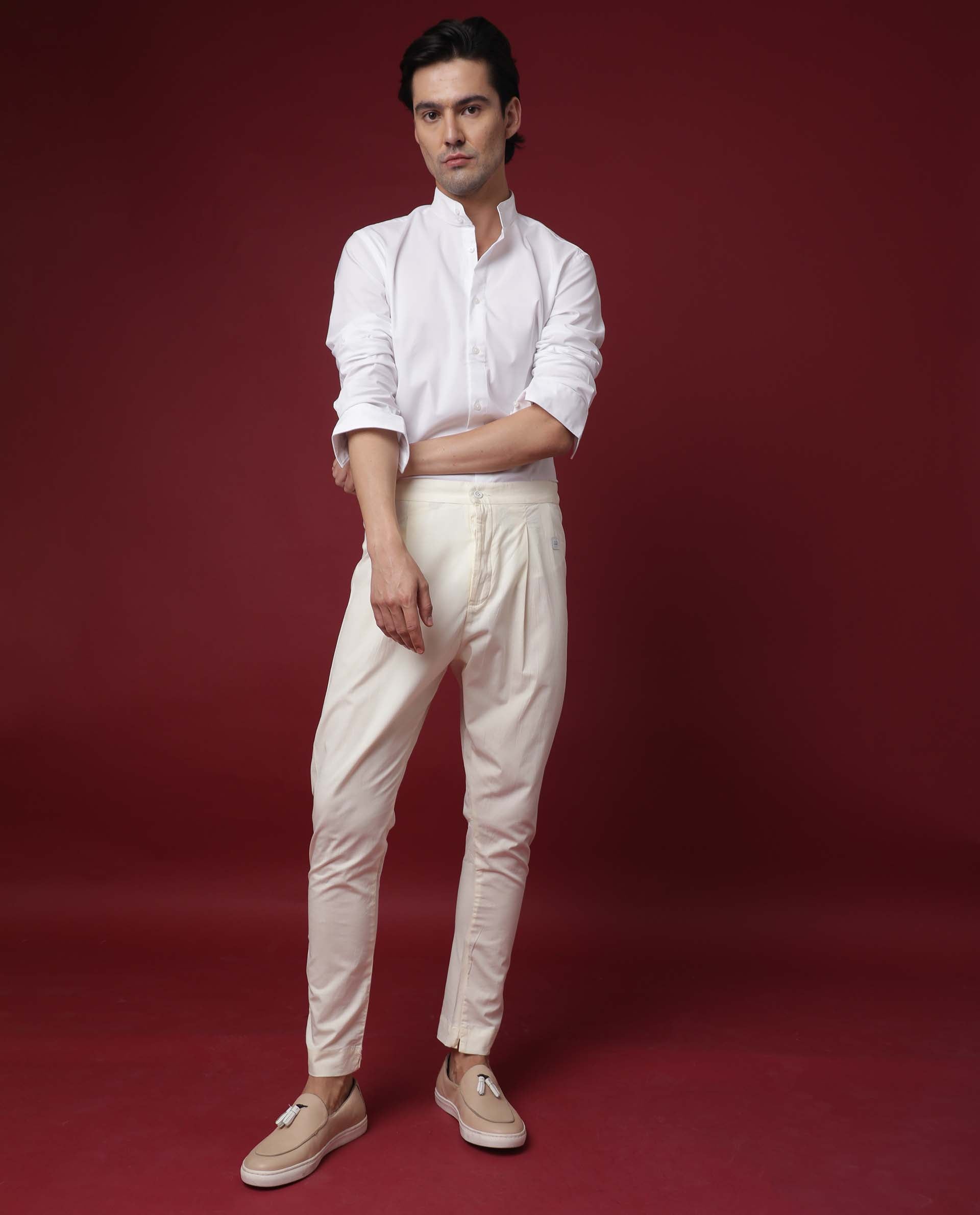 OffWhite Cotton Linen Cropped Trousers  shagun designs