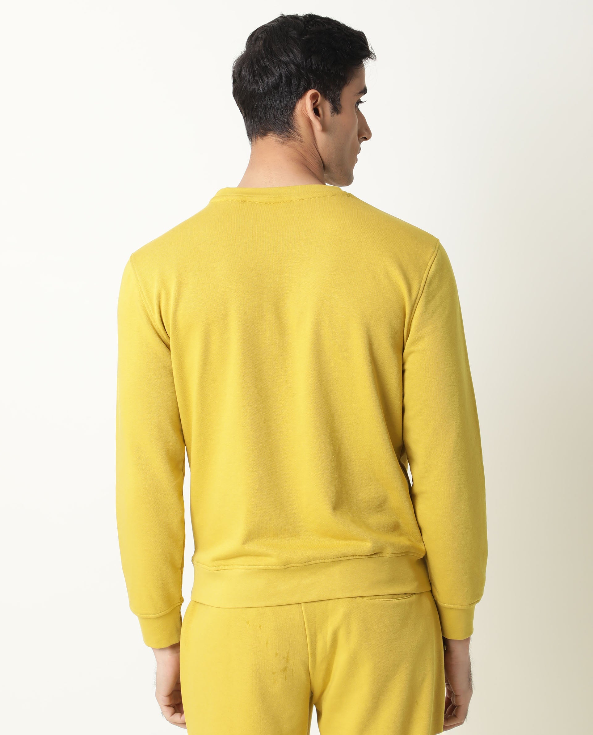 Rare Rabbit Men'S Eden Yellow Sweatshirt Crew Neck Full Sleeves Slim Fit