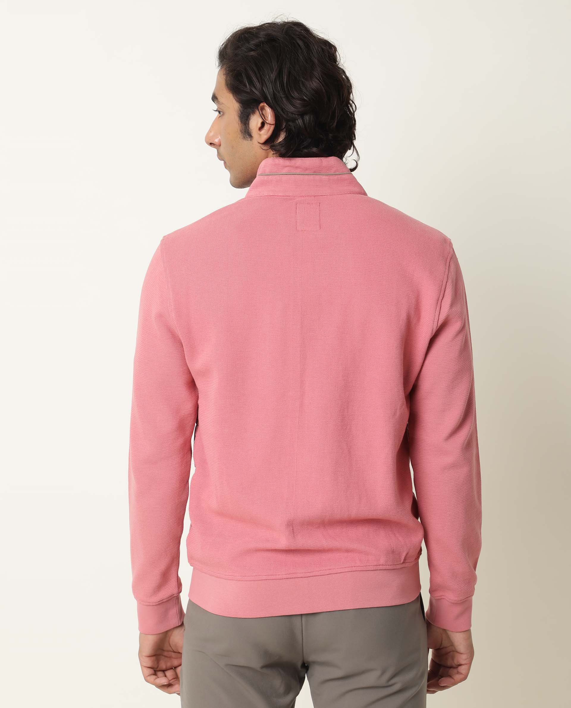 Rare Rabbit Men's Kneto Primary Pink Plain High Neck Puffer Jacket