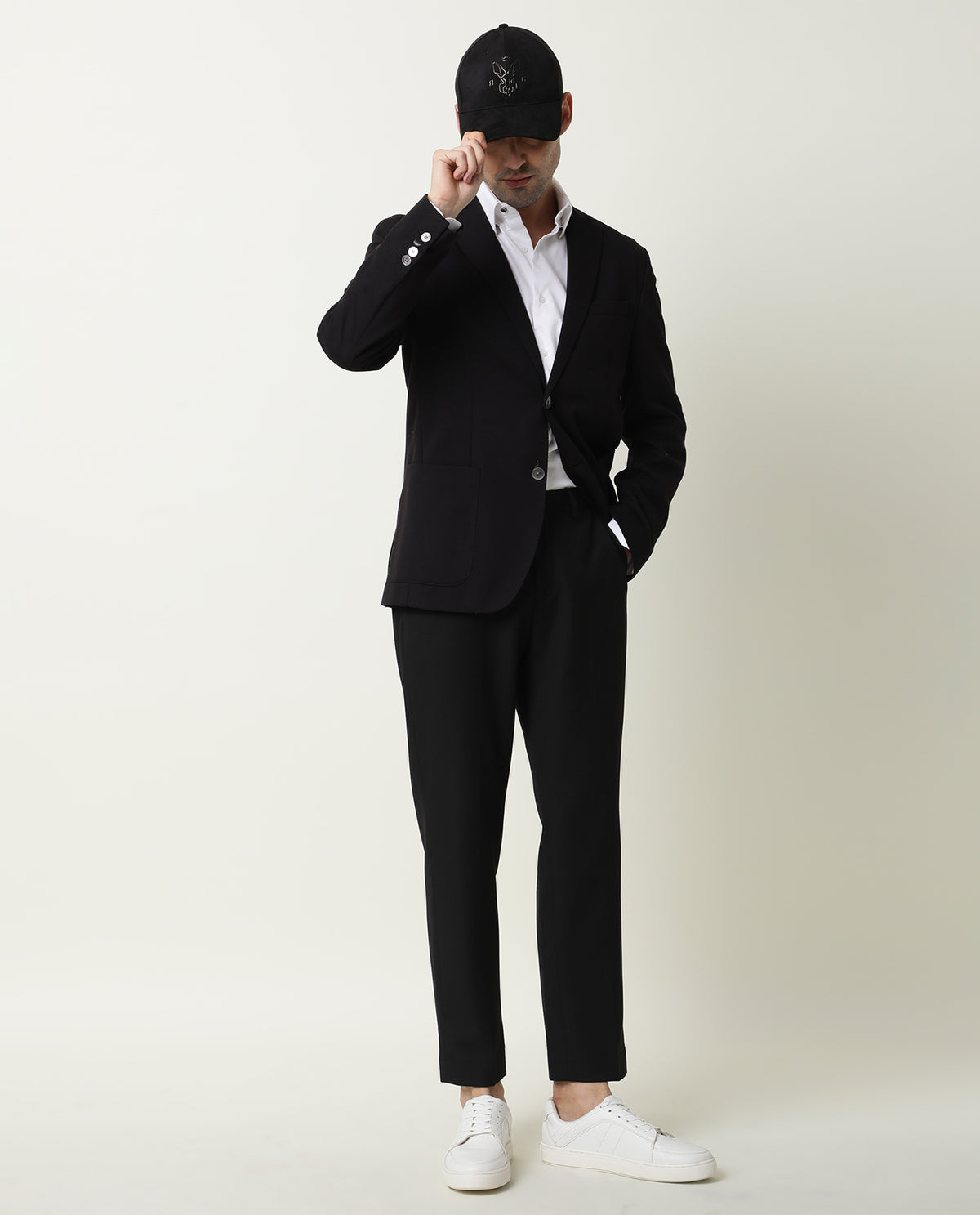 RARE RABBIT KEVIN-2 PRIMARY BLACK CAP VELVET FABRIC