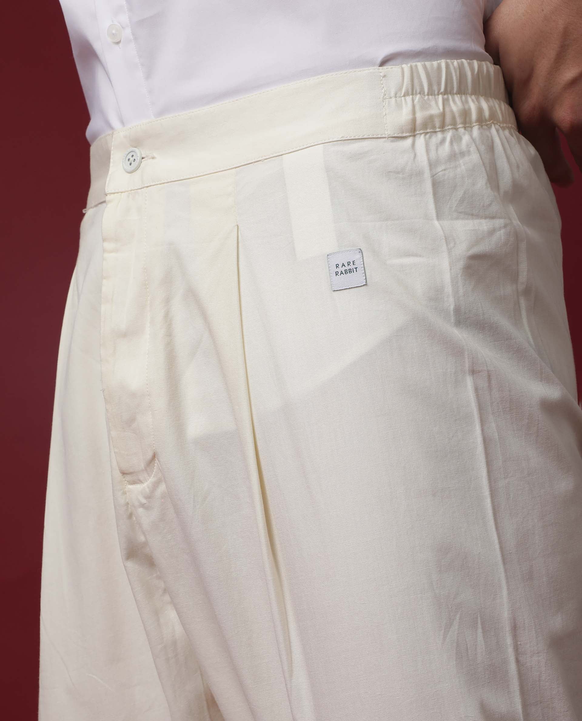 Rare Rabbit Pajama-3 Off White Cotton Fabric Slim Fit Button Closure Pajama