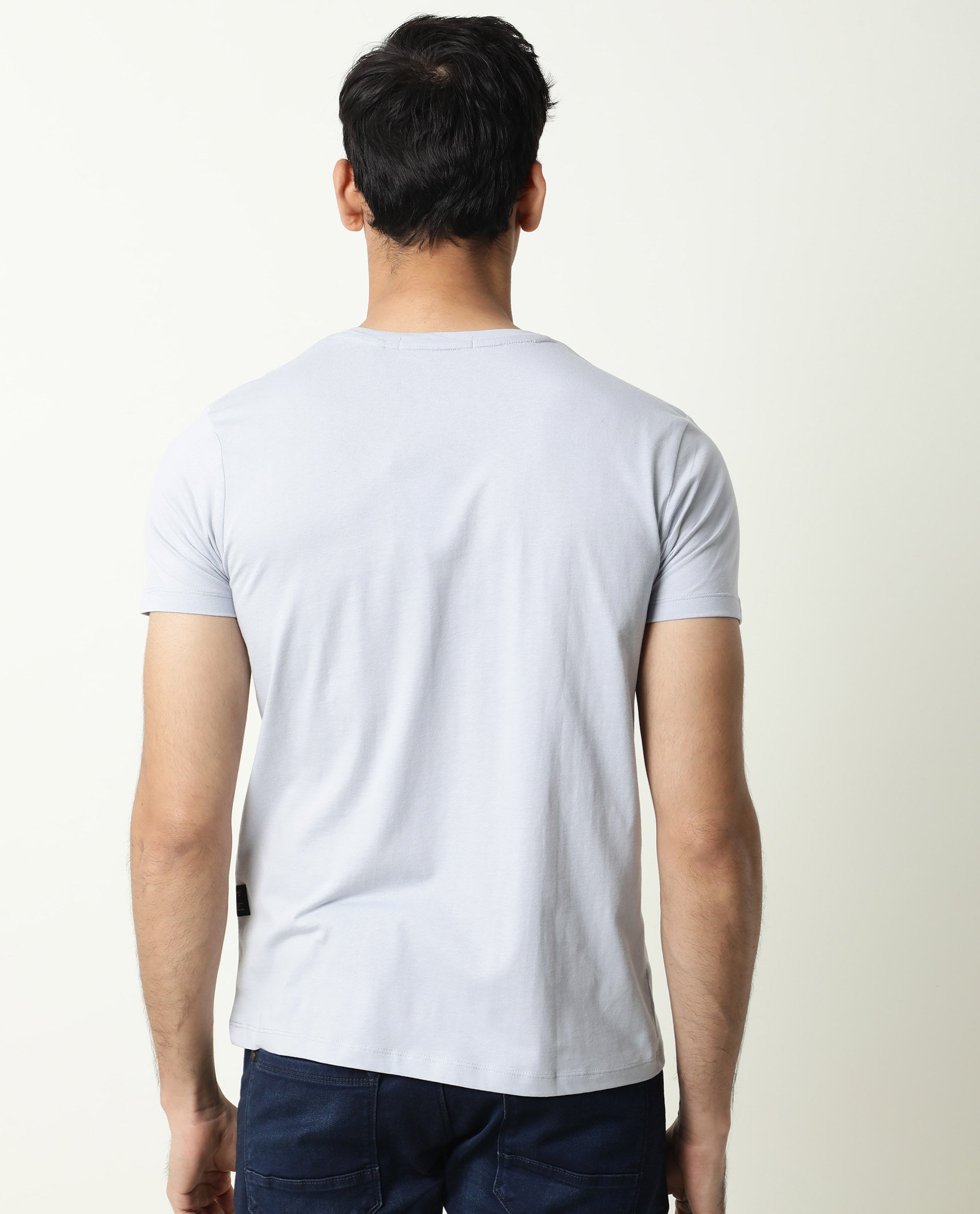 Rare Rabbit Men's Graphs Blue Crew Neck Slim Fit Graphic Printed T-Shirt