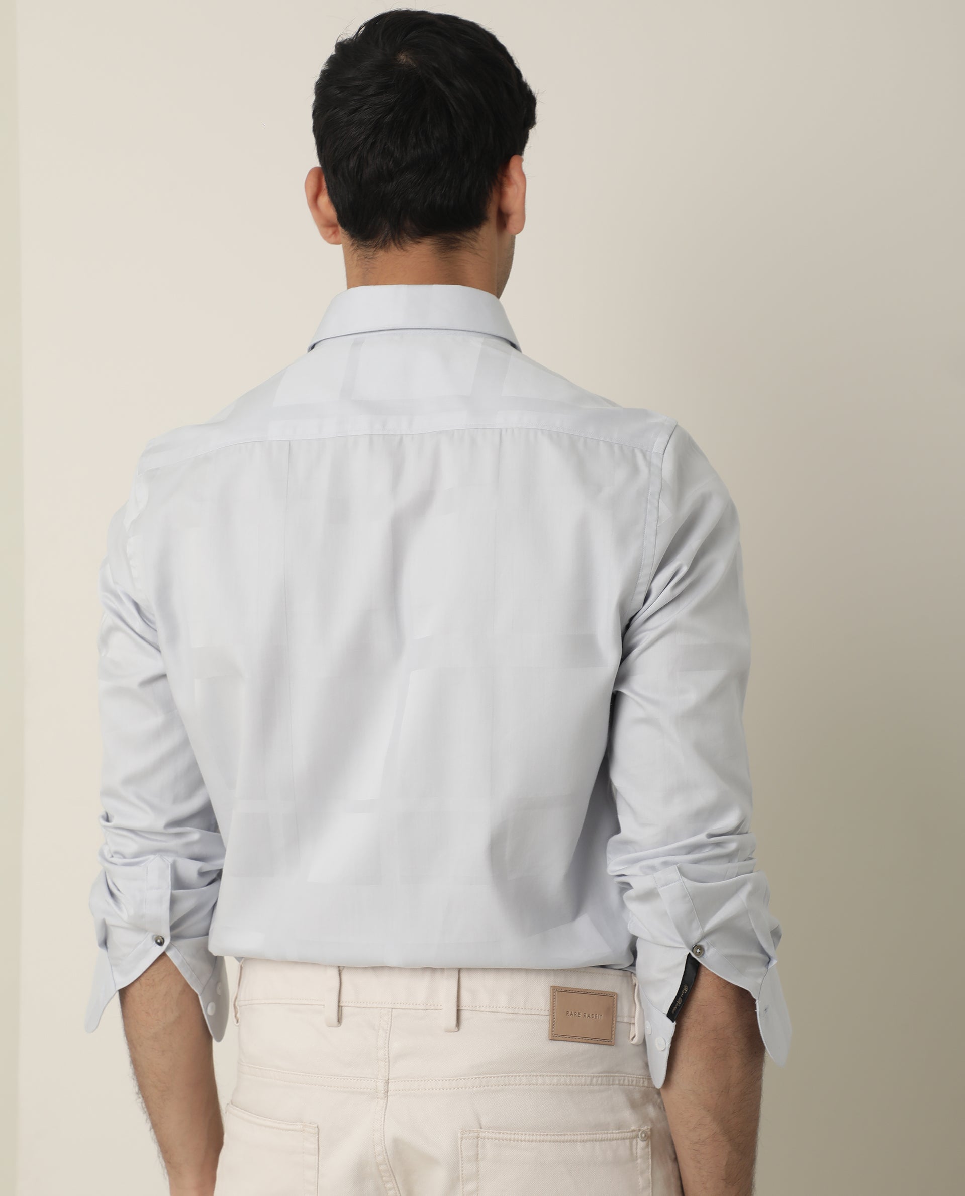 Rare Rabbit Men's Boxline Light Blue Cotton Lyocell Fabric Full Sleeves Checks Print Shirt