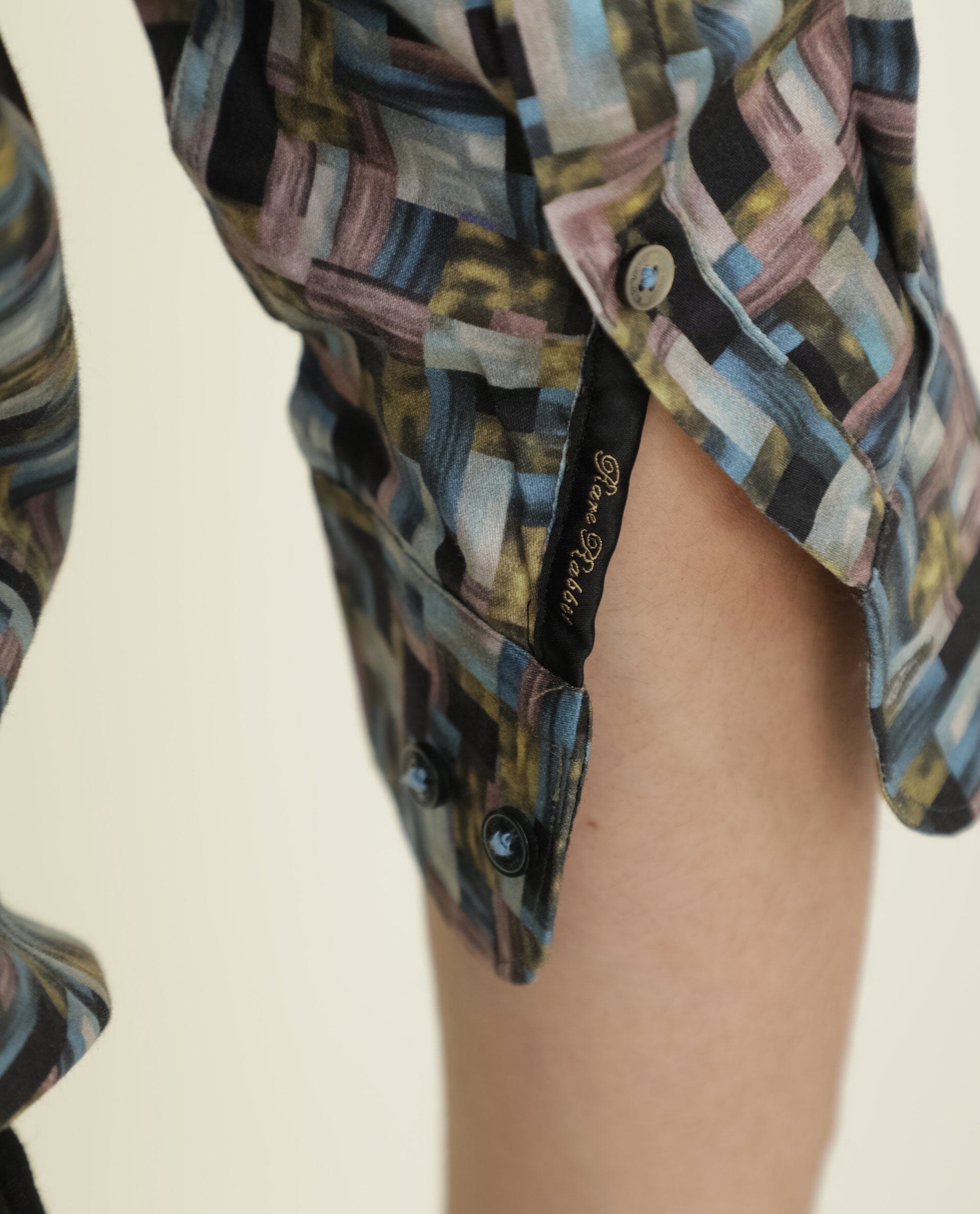 Rare Rabbit Men's Jigsawee Grey Cotton Fabric Geometric Print Full Sleeves Shirt