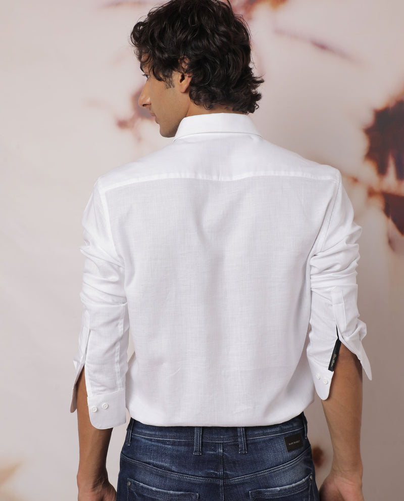 Rare Rabbit Men's Safa White Cotton Lyocell Fabric Full Sleeves Solid Shirt