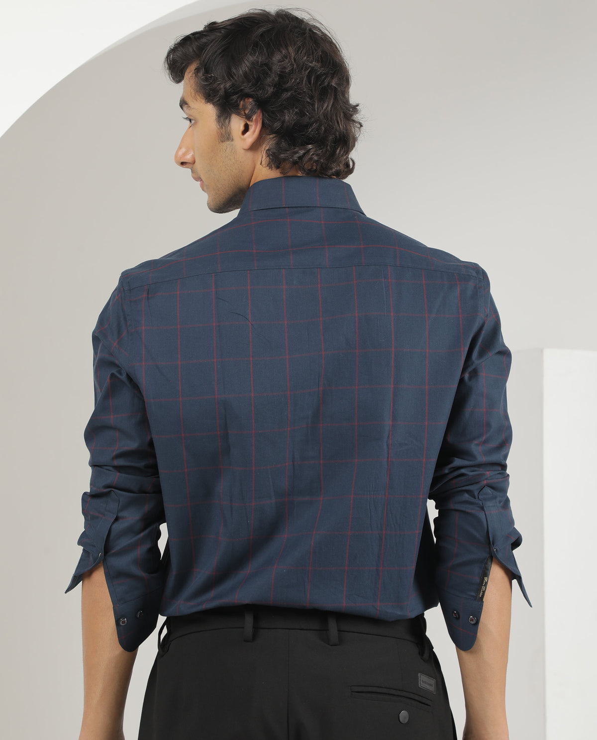 Rare Rabbit Men's Ziska Navy Cotton Fabric Full Sleeves Twill Checks Shirt