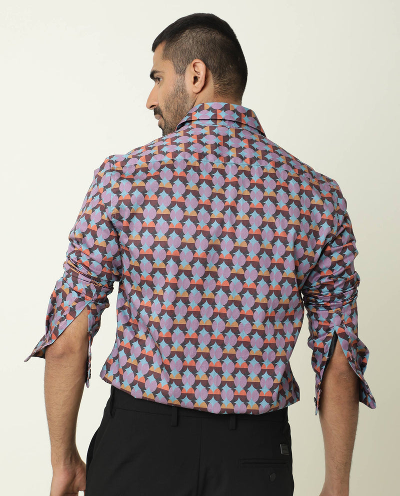 Rare Rabbit Men's Coret Multi Cotton Fabric Geometric Print Full Sleeves Shirt