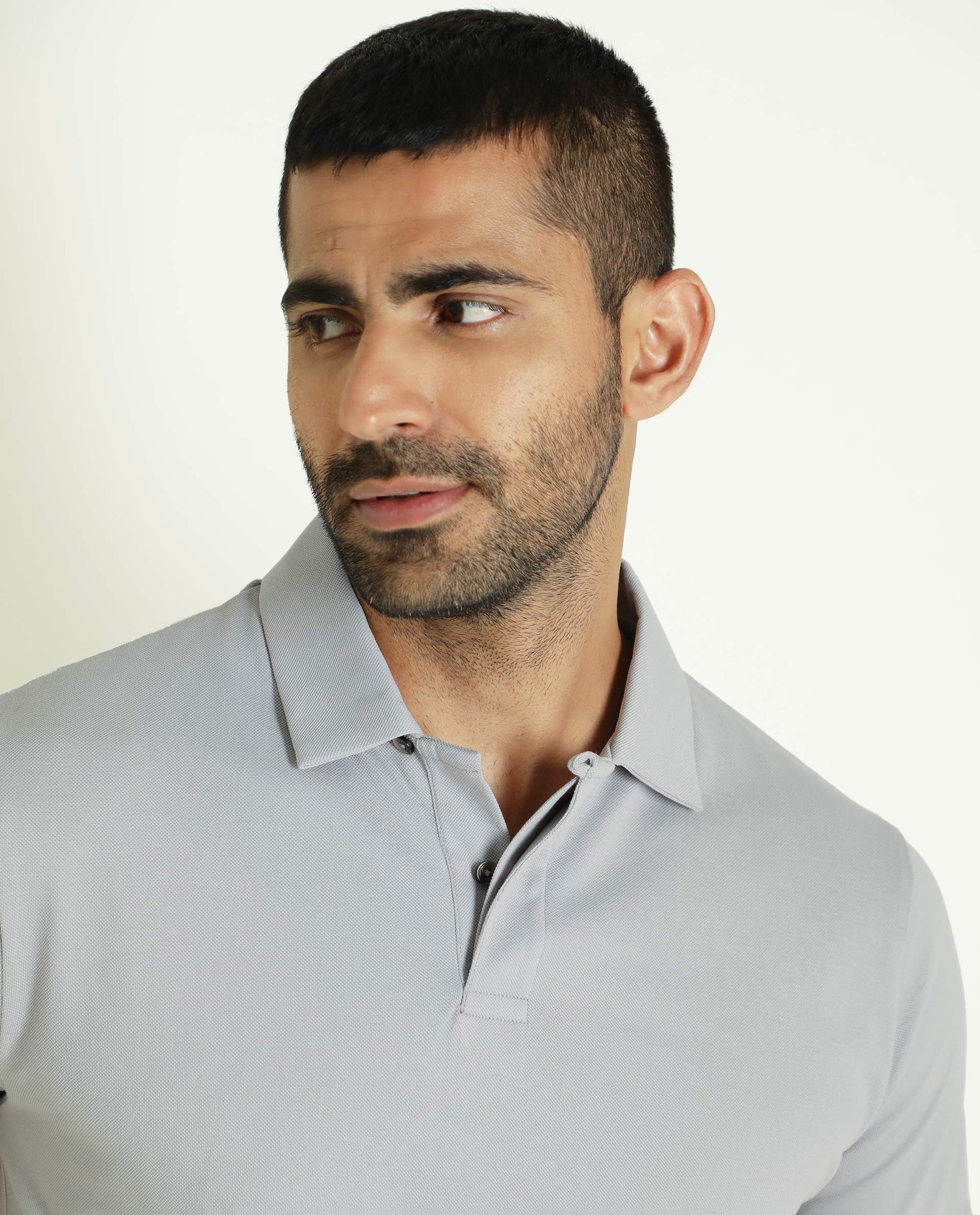 RARE RABBIT MEN'S ZENY GREY POLO COTTON FABRIC COLLARED NECK HALF SLEE