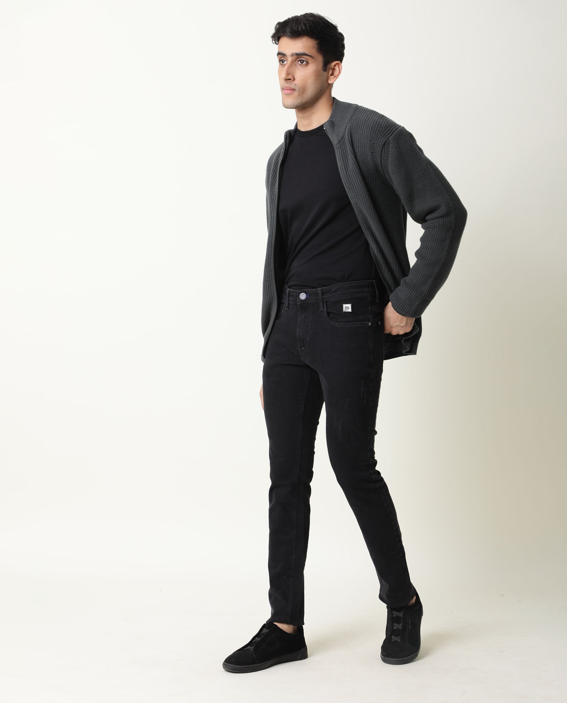 Rare Rabbit Track Primary Green Pullover Cotton Fabric Full Sleeve Mandarin Collar Slim Fit