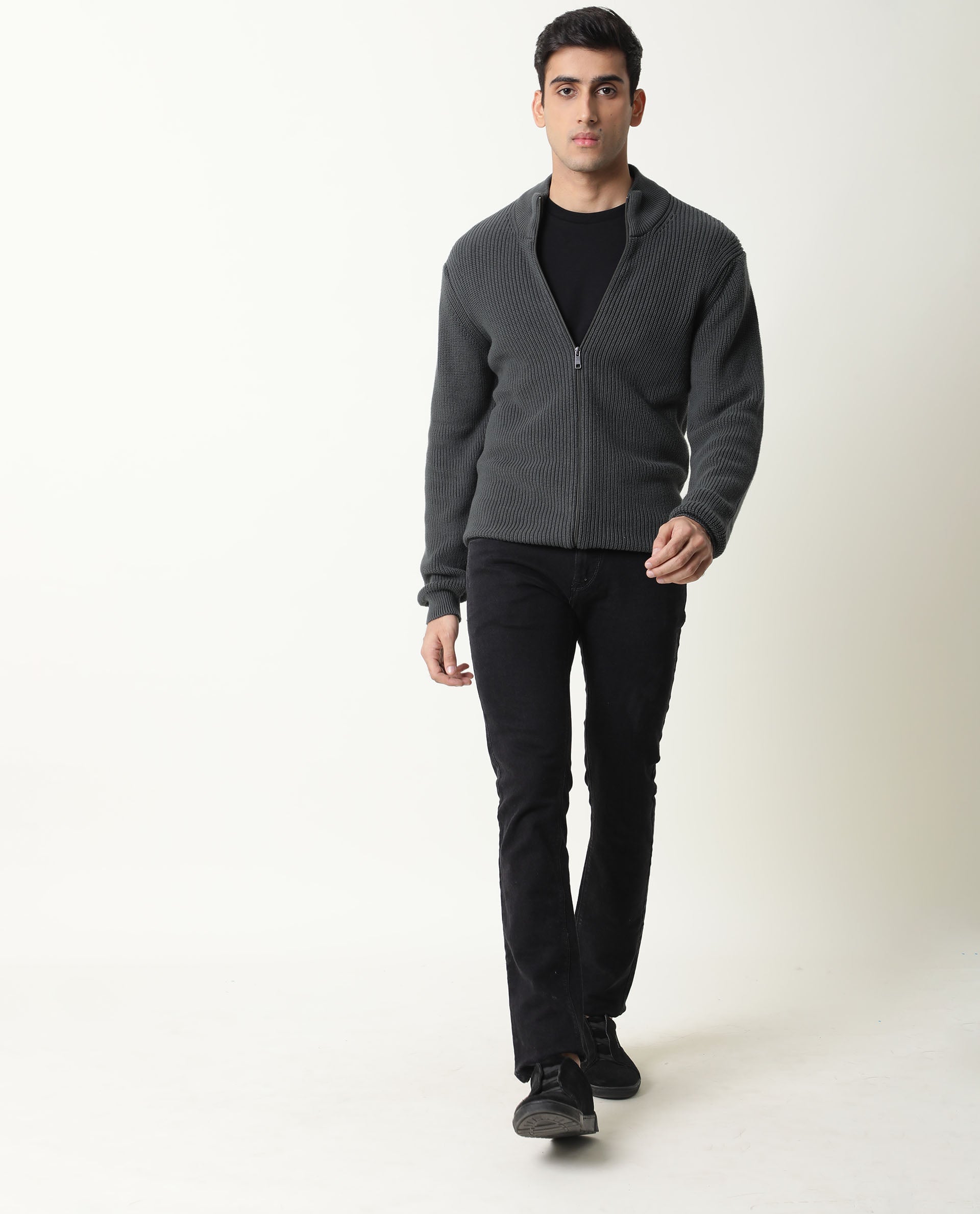 Rare Rabbit Track Primary Green Pullover Cotton Fabric Full Sleeve Mandarin Collar Slim Fit