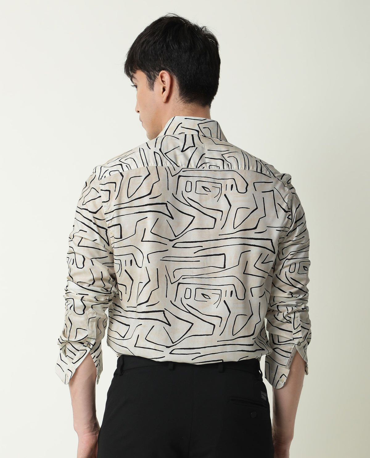 RARE RABBIT MEN'S ZERA OFF WHITE SHIRT VISCOSE FABRIC COLLARED NECK FULL SLEEVES BUTTON CLOSURE