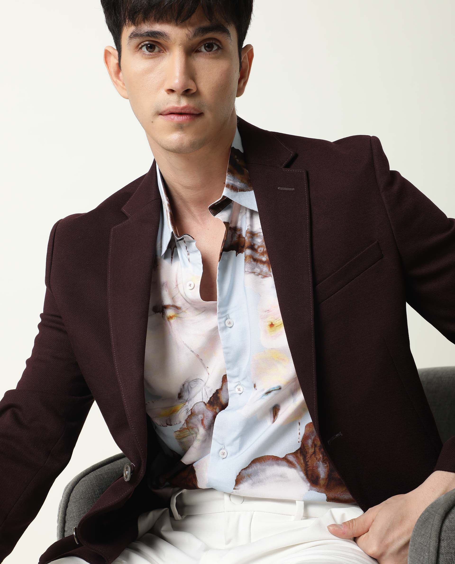 RARE RABBIT MEN'S BREEZY BLUE SHIRT VISCOSE FABRIC COLLARED NECK HALF SLEEVES BUTTON CLOSURE SLIM FIT