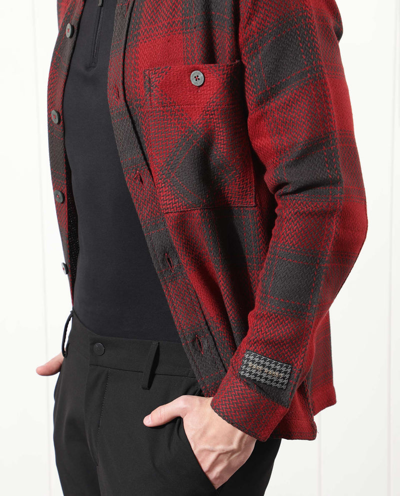 RARE RABBIT MEN'S HUNTER RED JACKET COTTON FABRIC COLLARED NECK FULL SLEEVES BUTTON CLOSURE